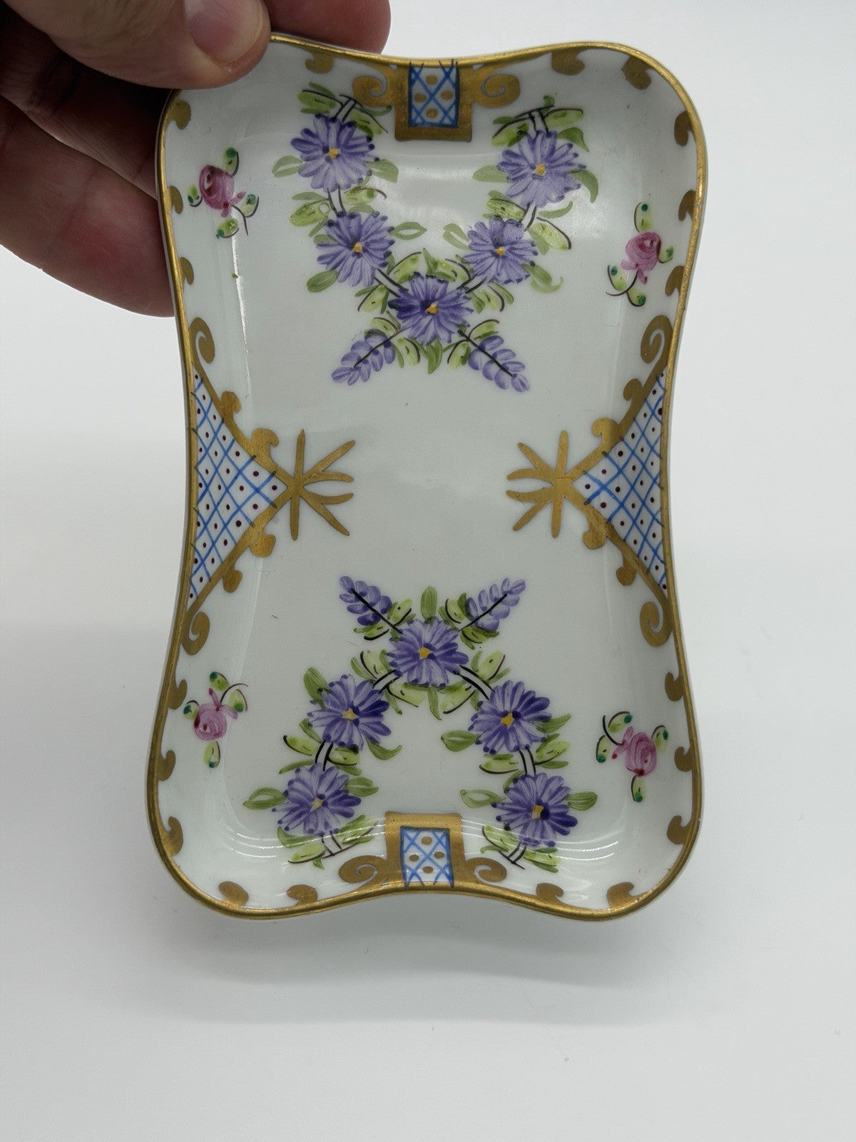 Limoges France Porcelain Hand Painted Floral Pattern Tray/dish 5”x3”