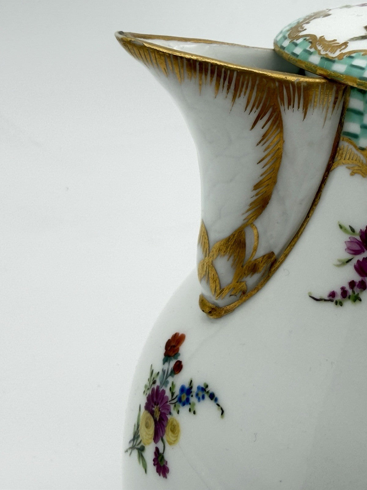 Rare Meissen C.1720 Porcelain Painted Country Scene Milk Jug & Sugar Bowl Antiqu