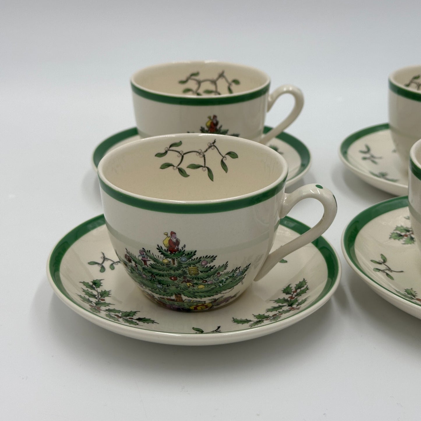 Spode Christmas Tree Cup And Saucer Set 1980s England Mint Vintage