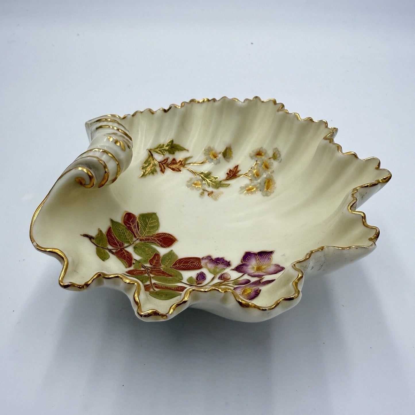 Royal Worcester Shell Bowl Trinket Tray 1896 Blush Ivory Color Antique Floral