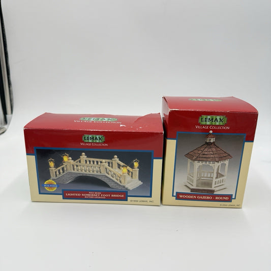 Lemax Village Collection Lighted Somerset Foot Bridge & Wooden Gazebo Round