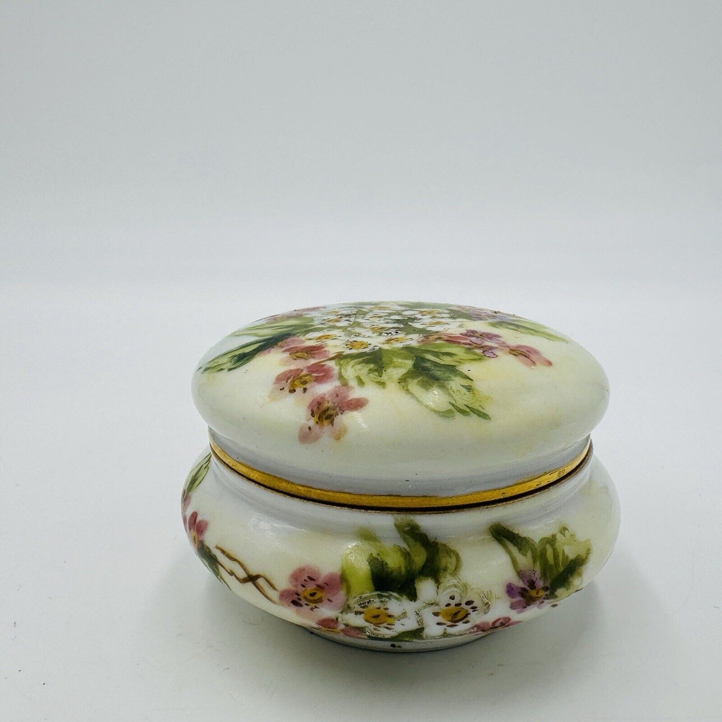 Antique T&V Limoges France Porcelain Floral Trinket Box Jewelry Box Painted 2”