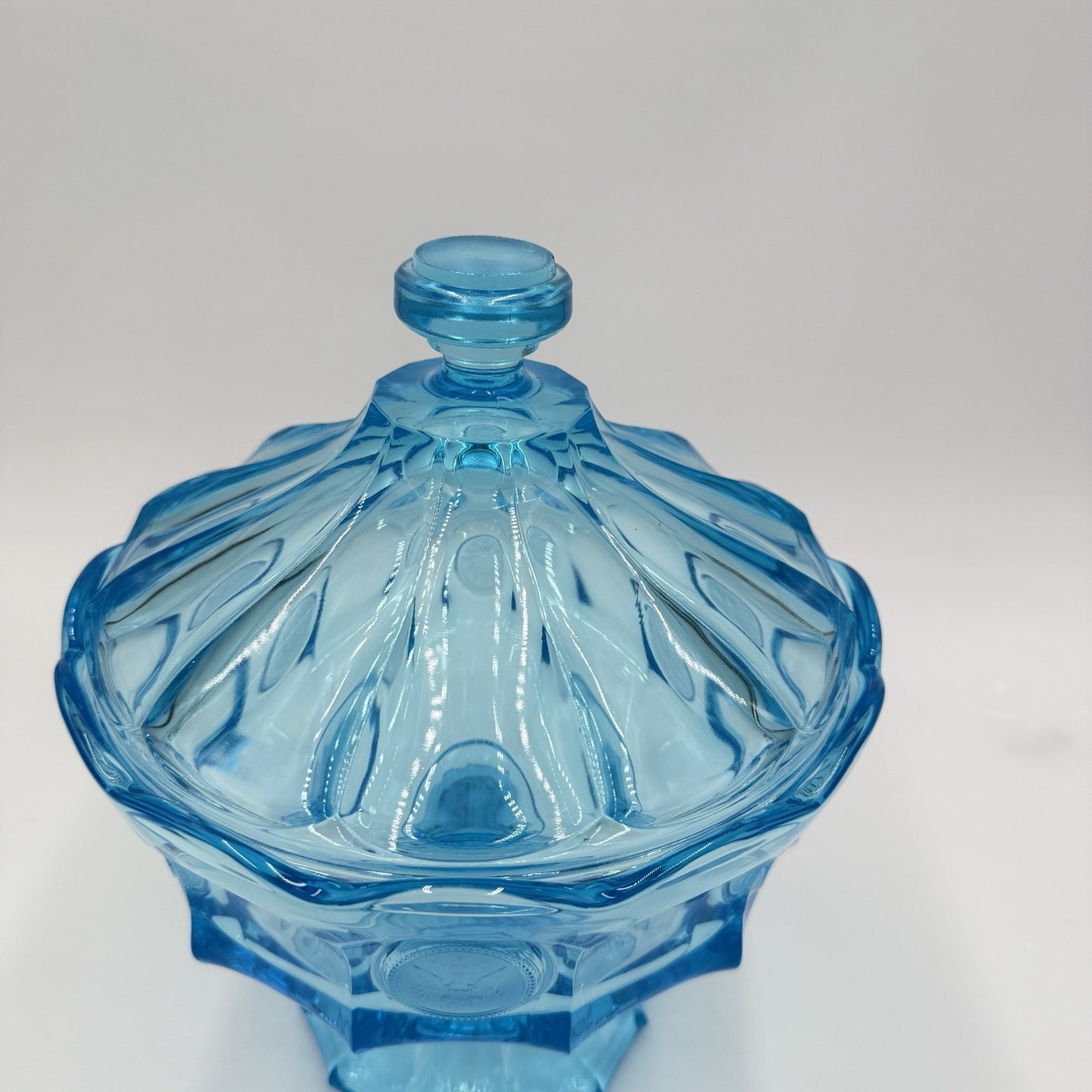 MCM Fostoria Coin Ice Blue Large Pedestal Compote w/Lid RARE 10"Art Glass