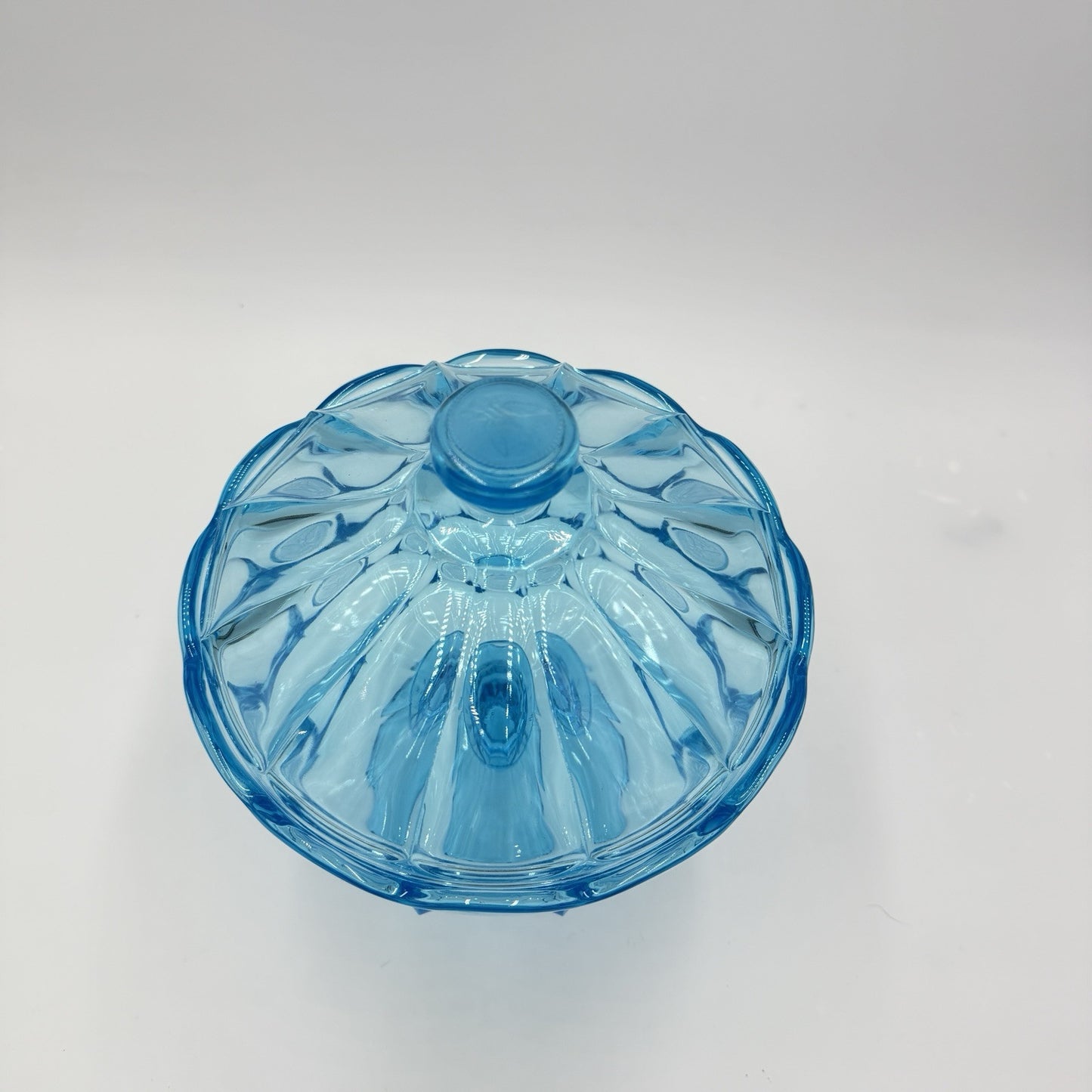 MCM Fostoria Coin Ice Blue Large Pedestal Compote w/Lid RARE 10"Art Glass