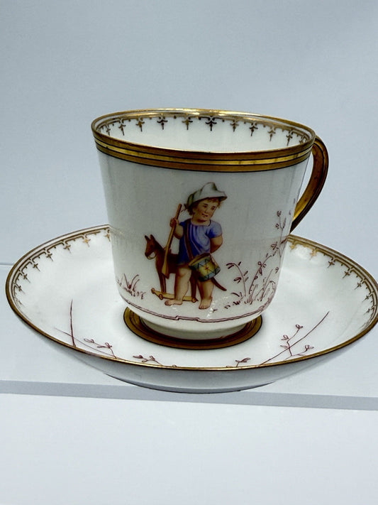 Antique Sevres Porcelain Litron Cup And Saucer 18th Century Painted # 162
