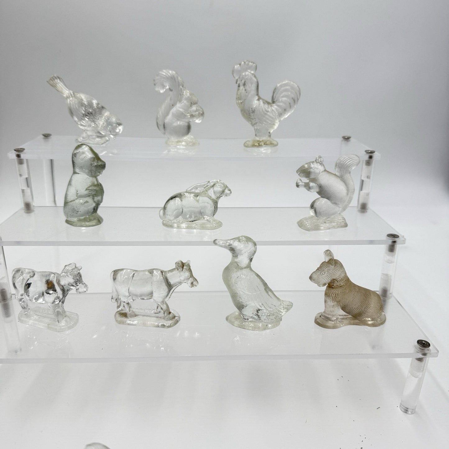 Vintage L.E. Smith Miniature Shadow Box Animals 10 Clear Glass Figurines