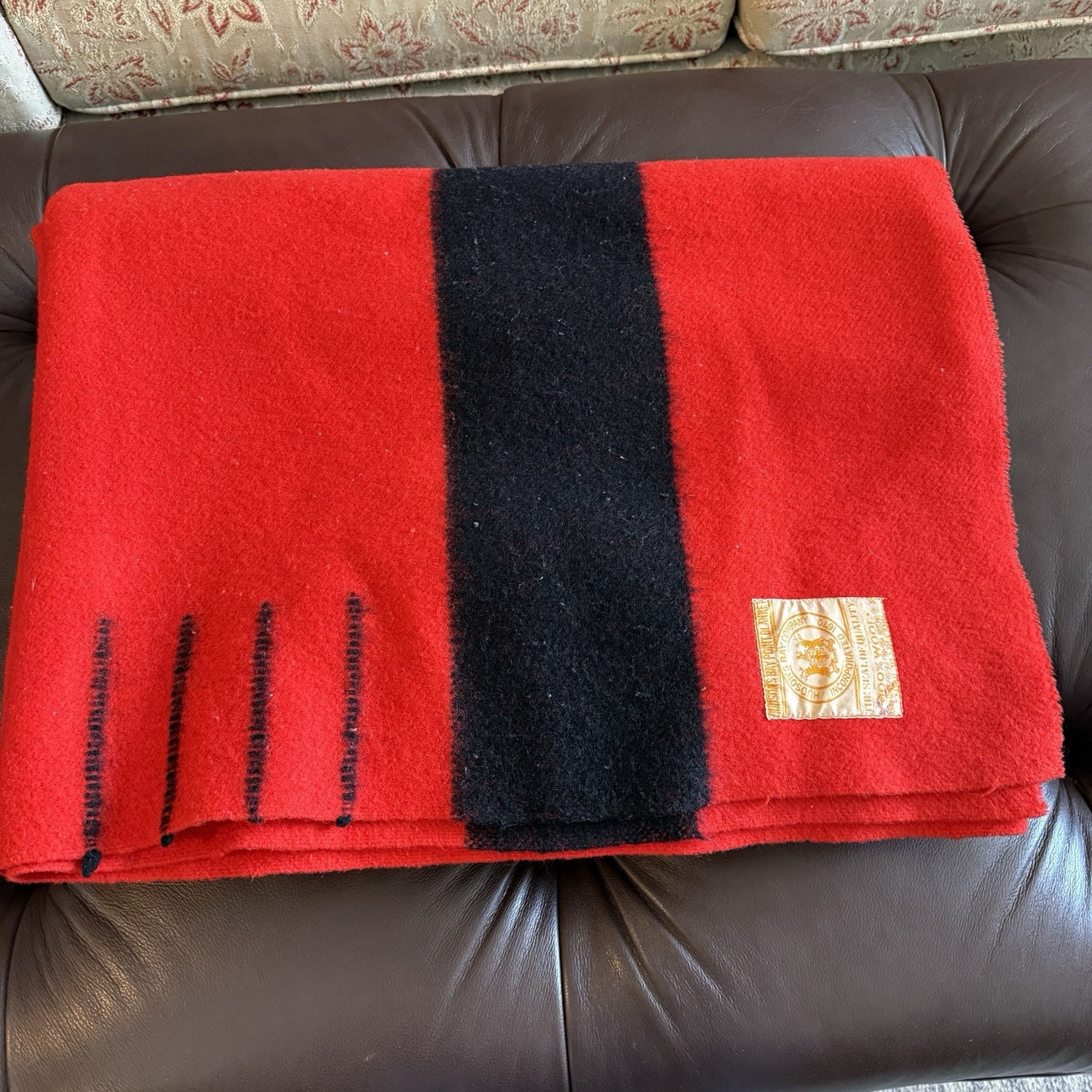 Vintage Hudson Bay Company  4 point blanket Wool Red 79x65 Made England