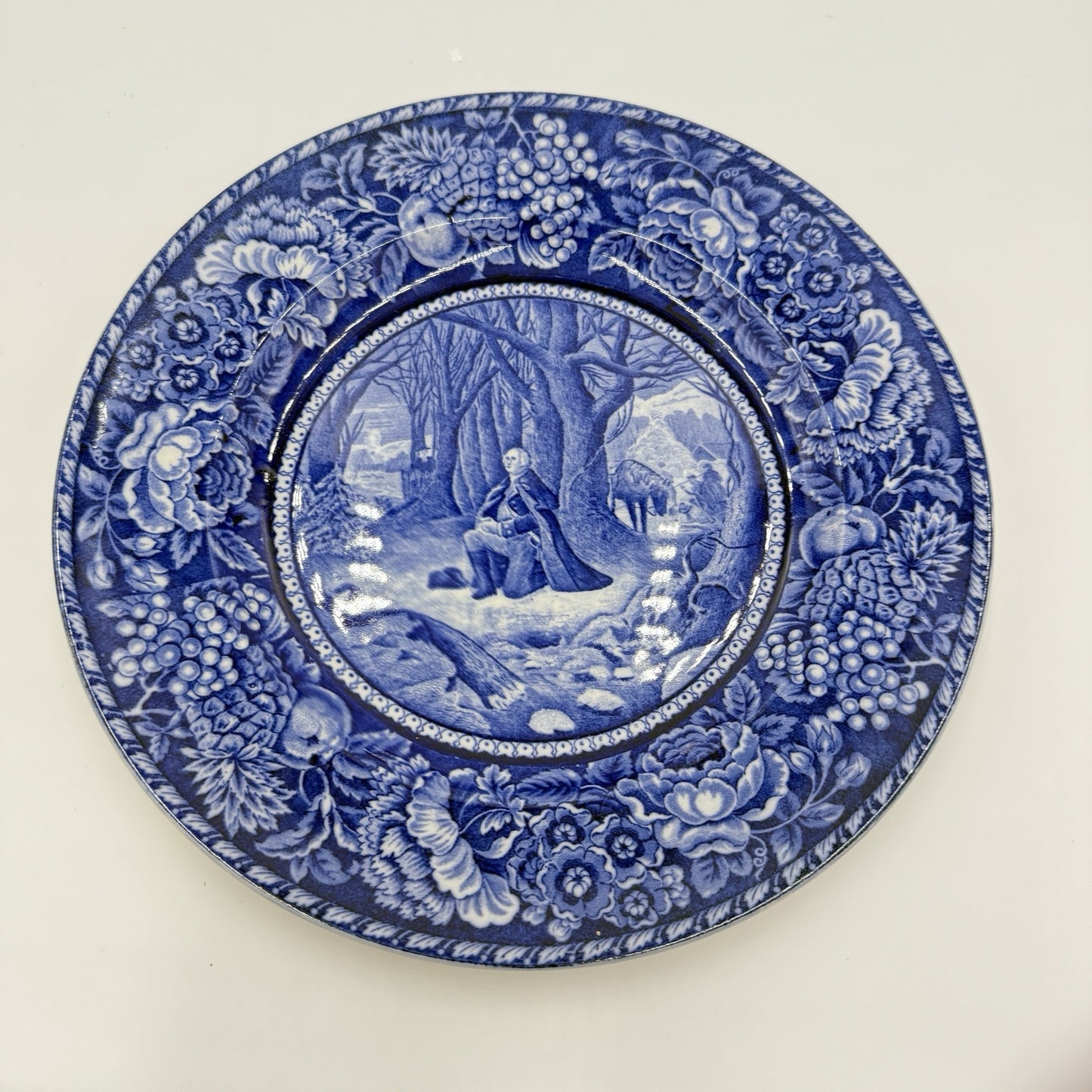 Staffordshire England George Washington In Prayer At Valley Forge 10" Plate Blue