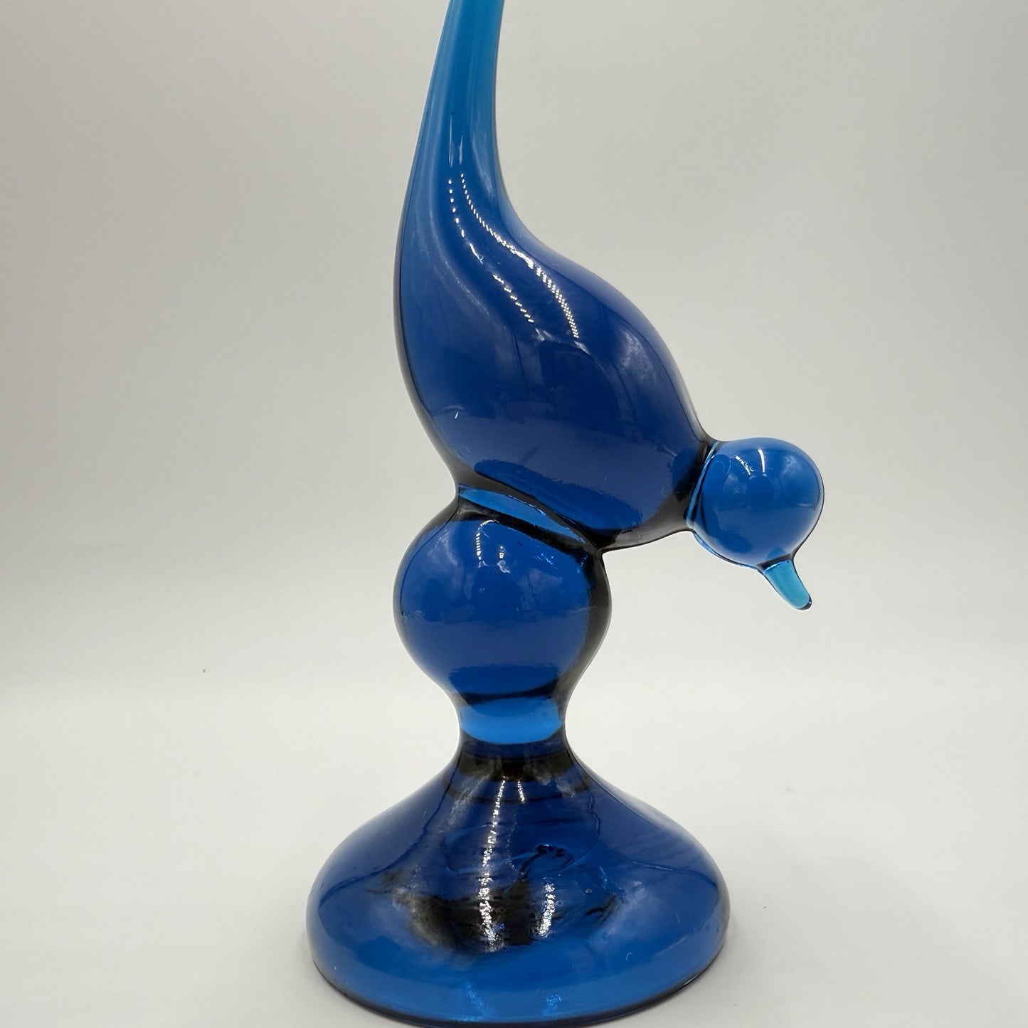 Vintage MCM Viking Art Glass Blue Long Tail Bird Figurine 12.5” Mint