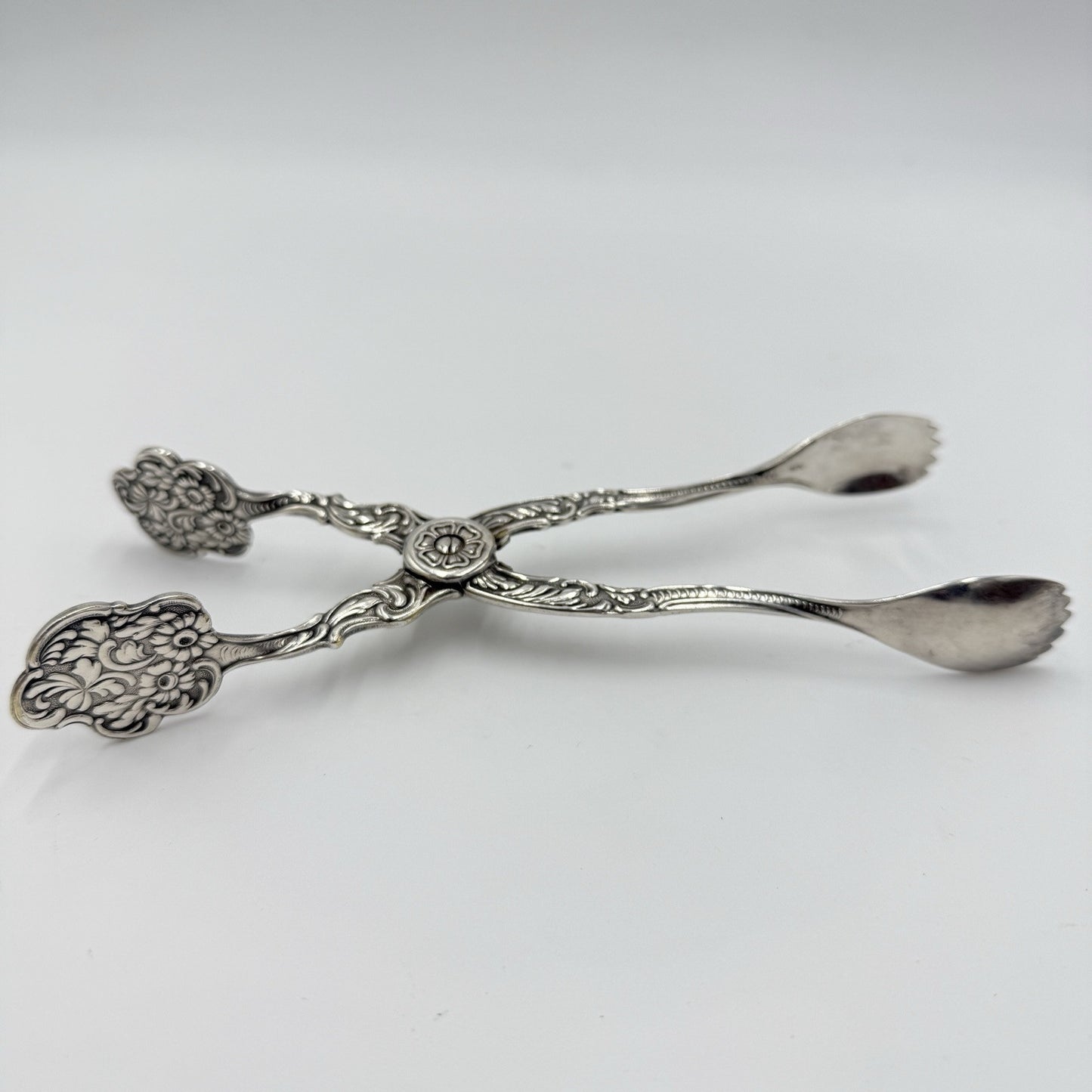 Swedish Silverplated Sugar Tongs SWEDEN Ornate Antique NS Marking Floral Pattern