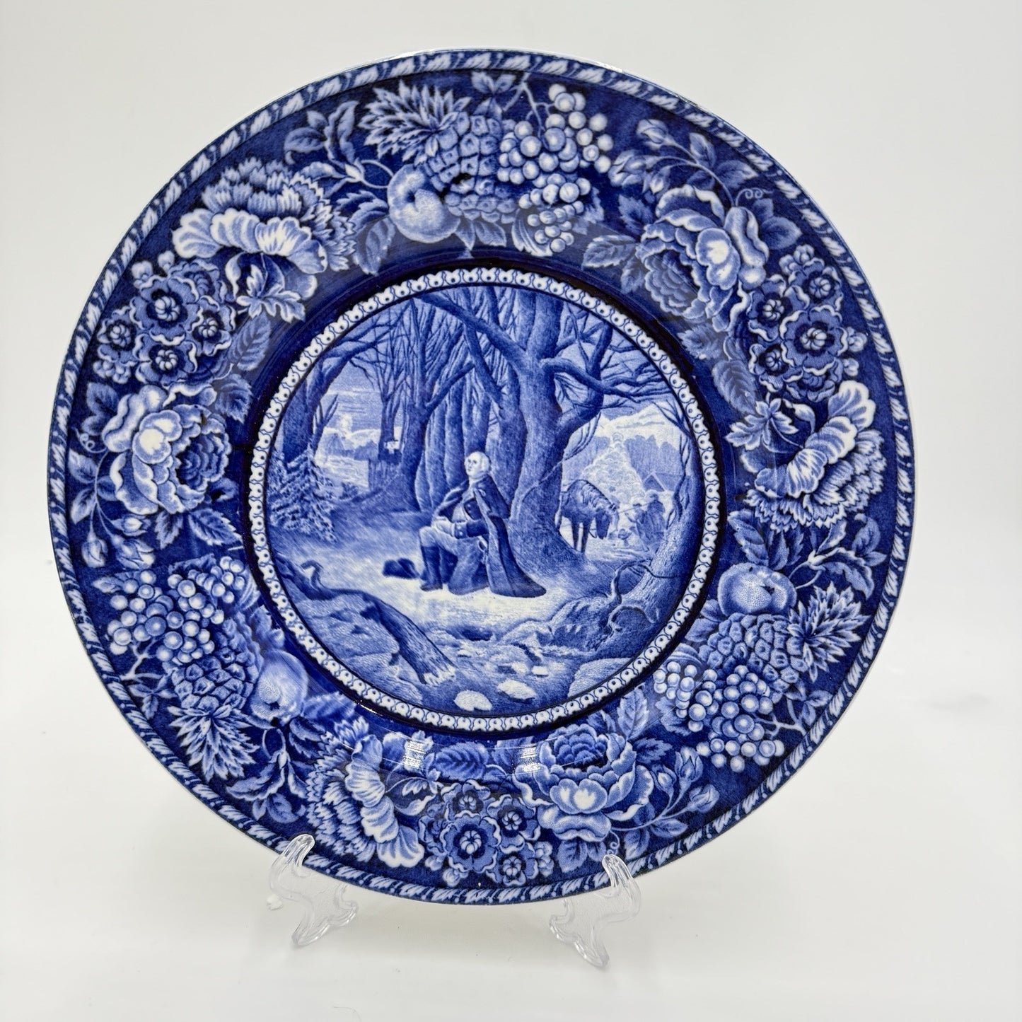 Staffordshire England George Washington In Prayer At Valley Forge 10" Plate Blue