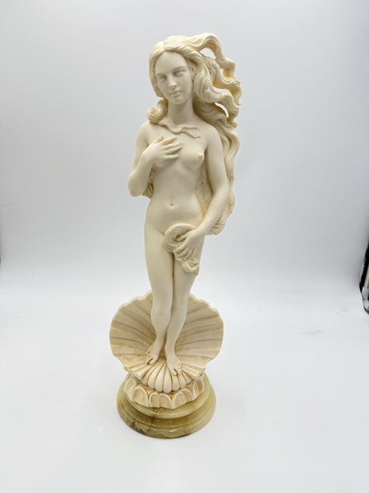 A.Giannelli Alabaster birth of venus sculpture 17” 1976 Statue Marble Base Italy