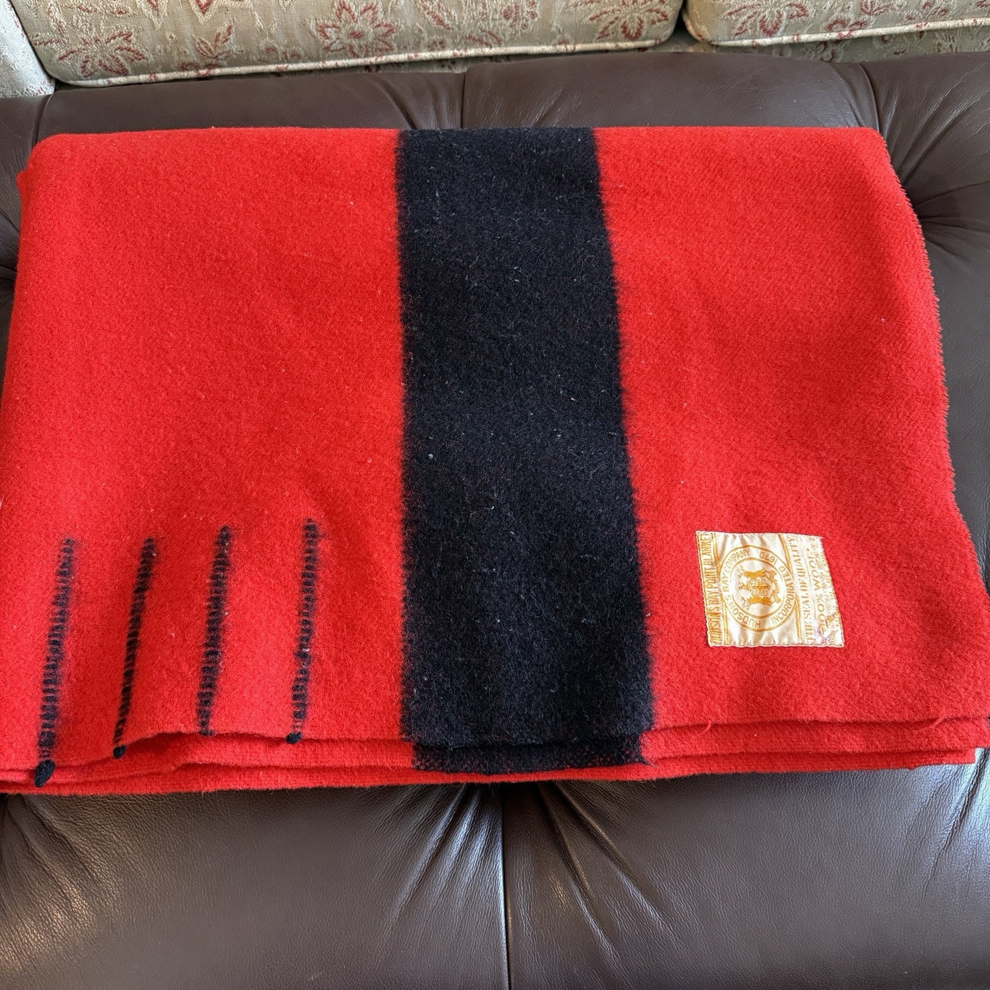 Vintage Hudson Bay Company  4 point blanket Wool Red 79x65 Made England