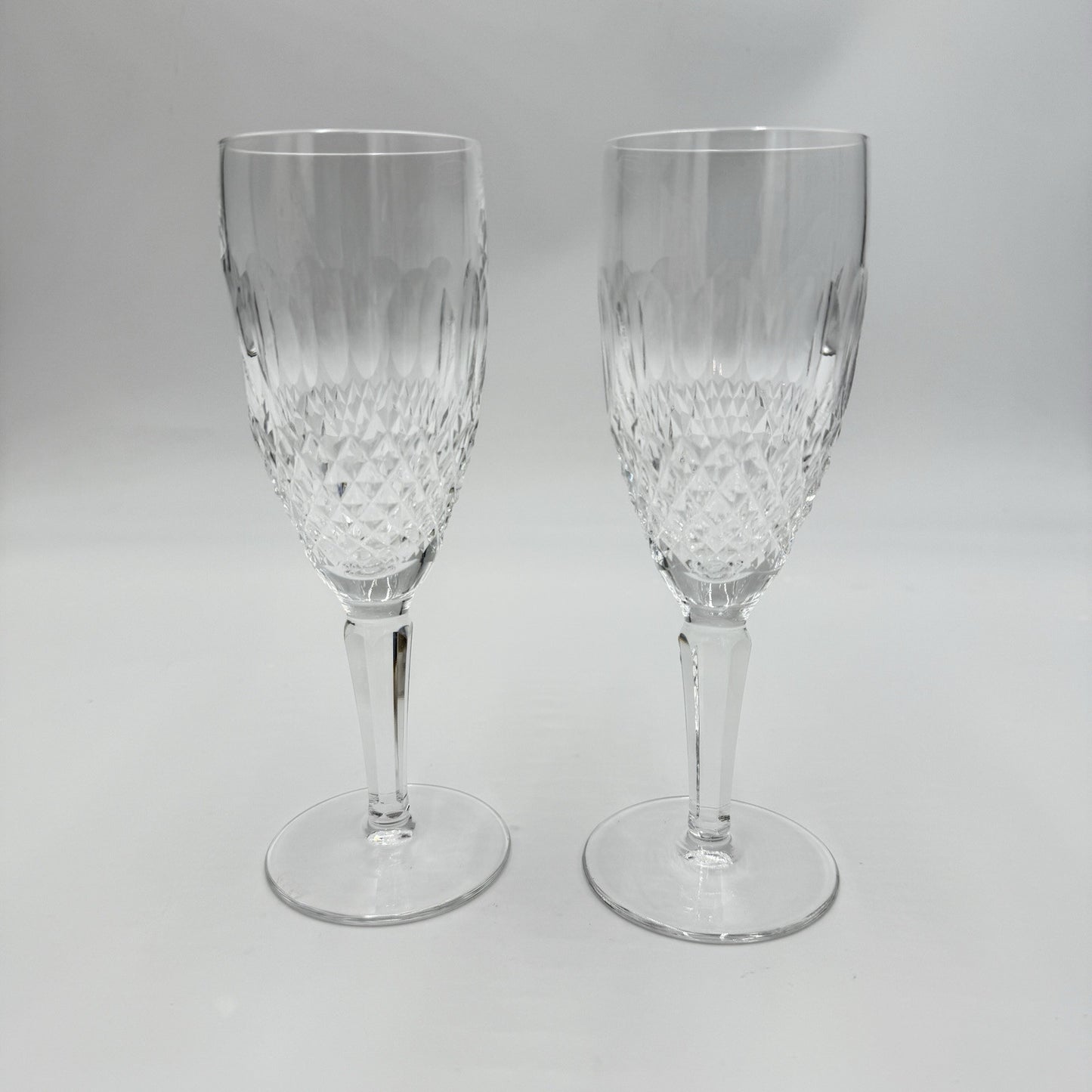 2 Waterford Crystal COLLEEN Tall 7 ⅜” Fluted Champagne Glasses: MINT