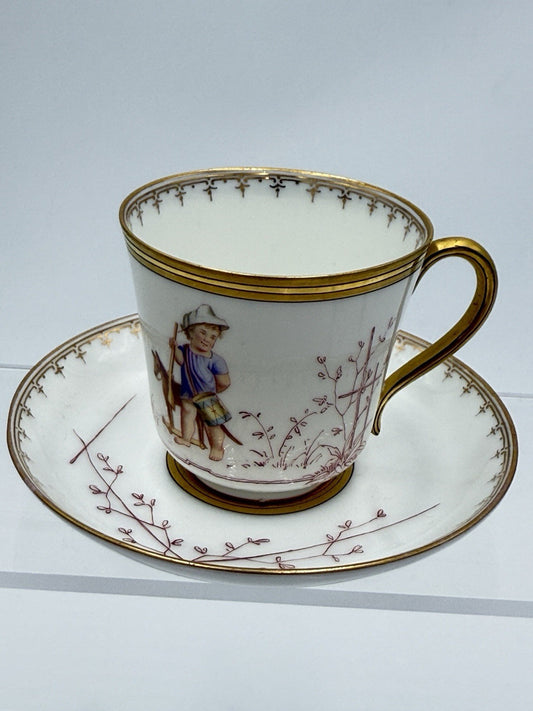 Antique Sevres Porcelain Litron Cup And Saucer 18th Century Painted # 162