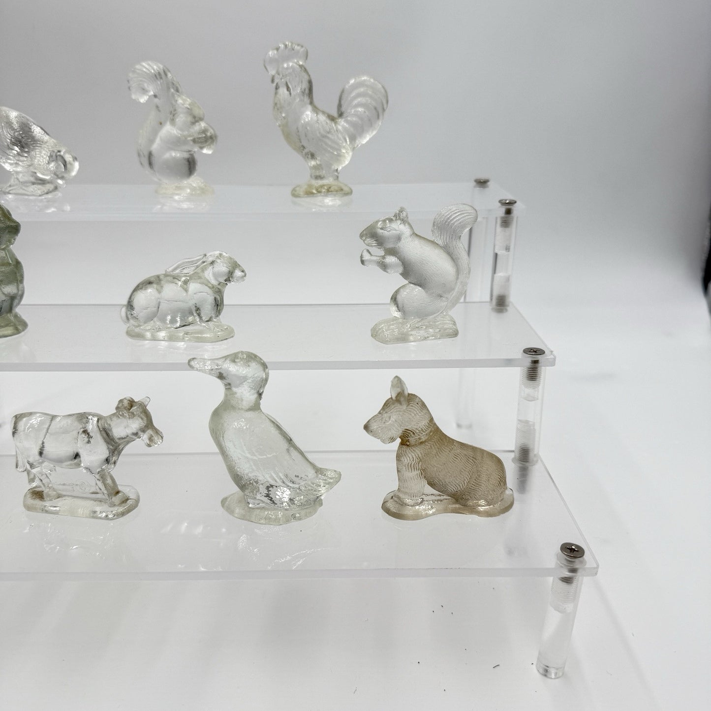 Vintage L.E. Smith Miniature Shadow Box Animals 10 Clear Glass Figurines