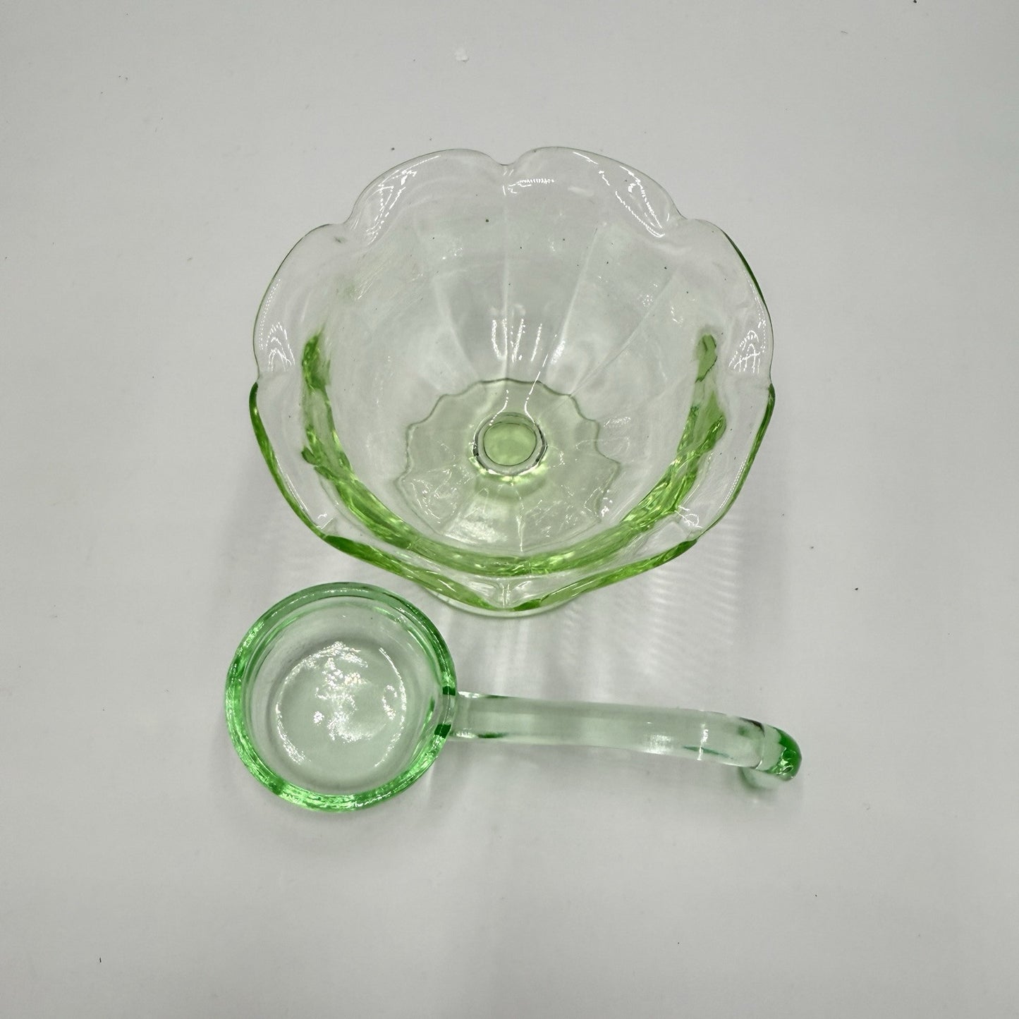 Vintage Uranium Glass Green Glowing Sherbet Cup Glass 3" MCM Retro Heisey Spoon