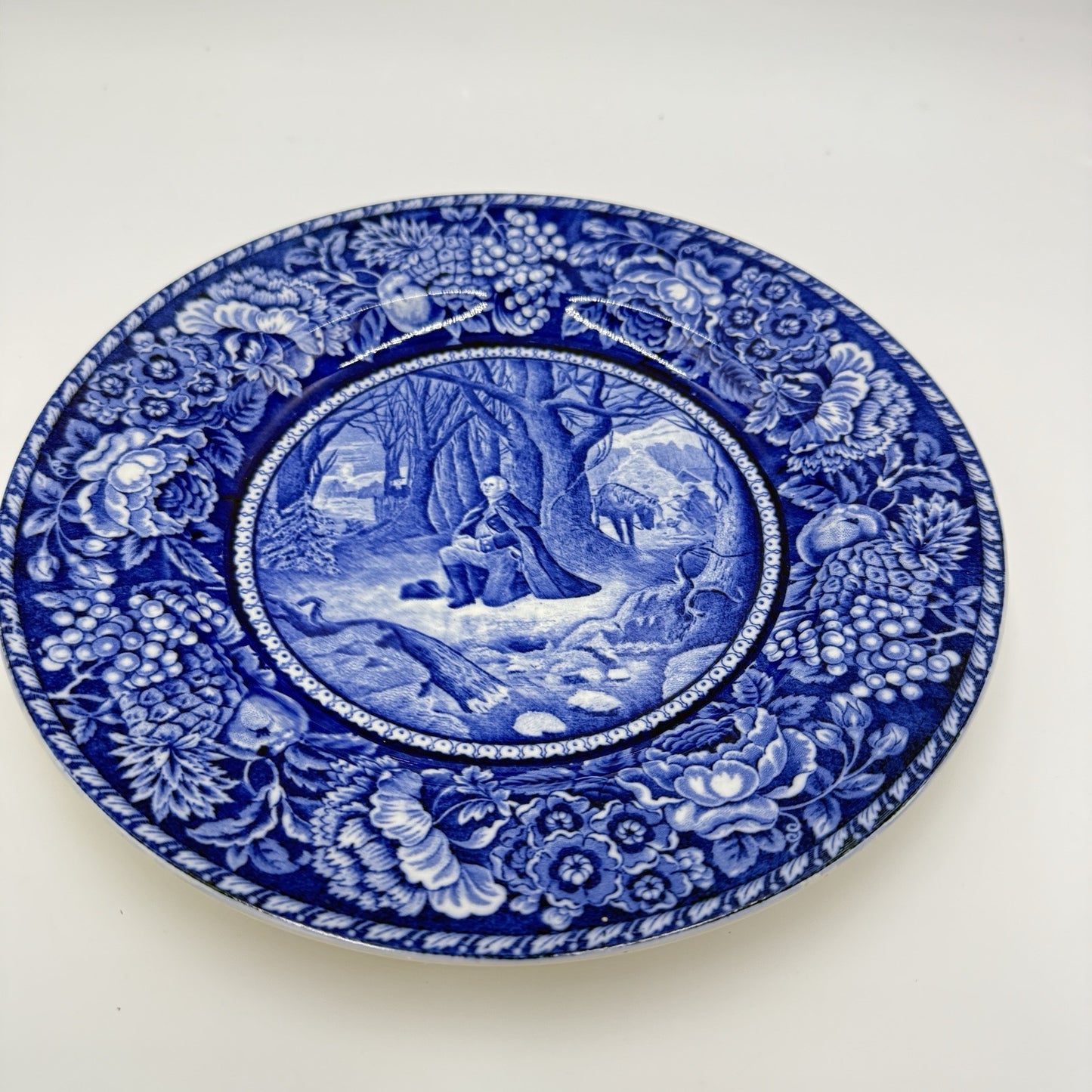 Staffordshire England George Washington In Prayer At Valley Forge 10" Plate Blue