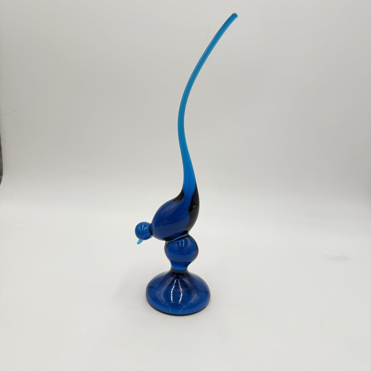 Vintage MCM Viking Art Glass Blue Long Tail Bird Figurine 12.5” Mint