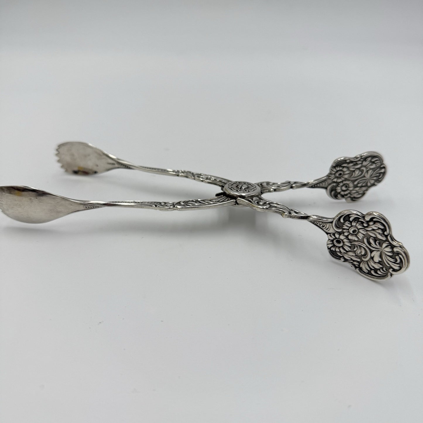 Swedish Silverplated Sugar Tongs SWEDEN Ornate Antique NS Marking Floral Pattern