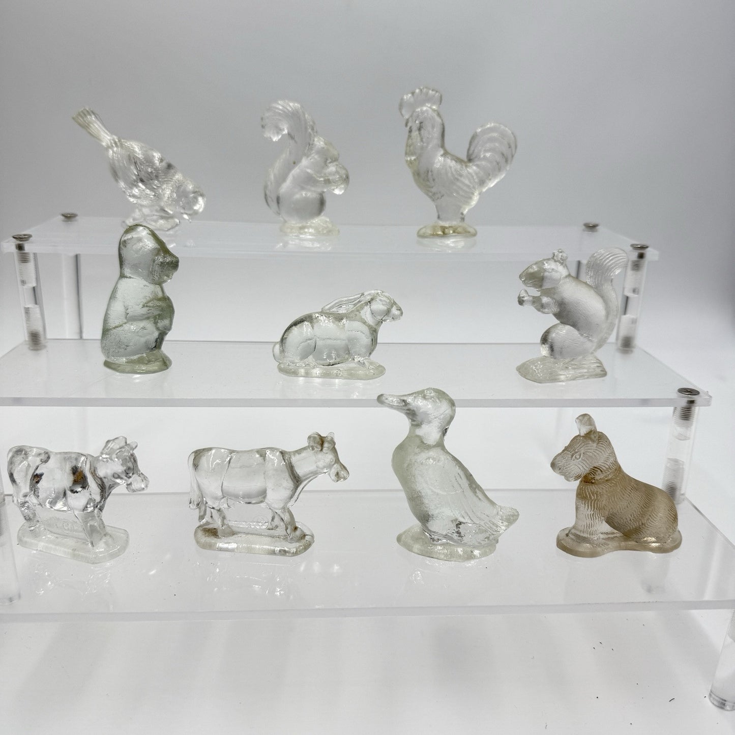 Vintage L.E. Smith Miniature Shadow Box Animals 10 Clear Glass Figurines