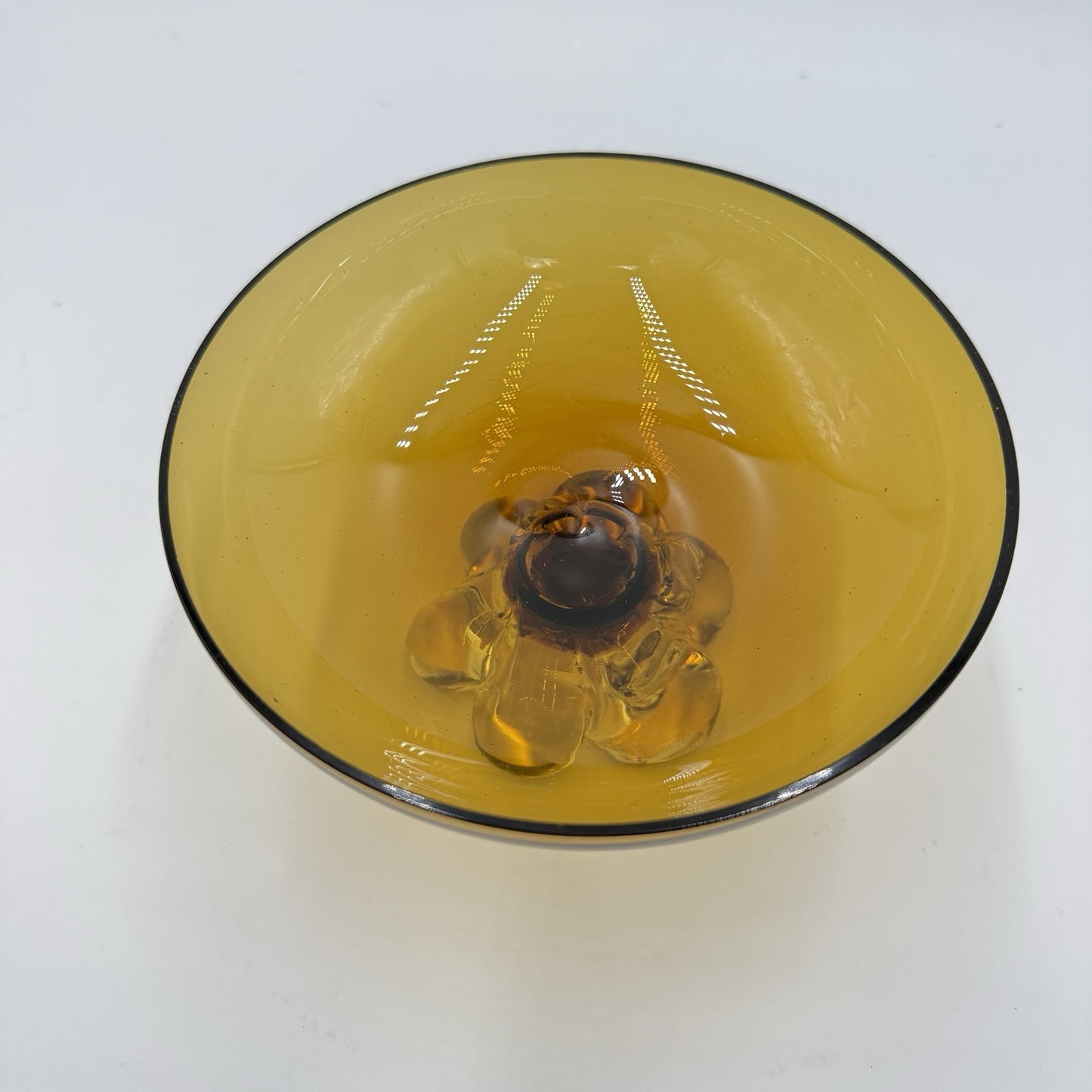 Vintage Steuben Art Glass Amber Crystal Swirl Base Footed Pedestal Bowl 3.5”Hx6”