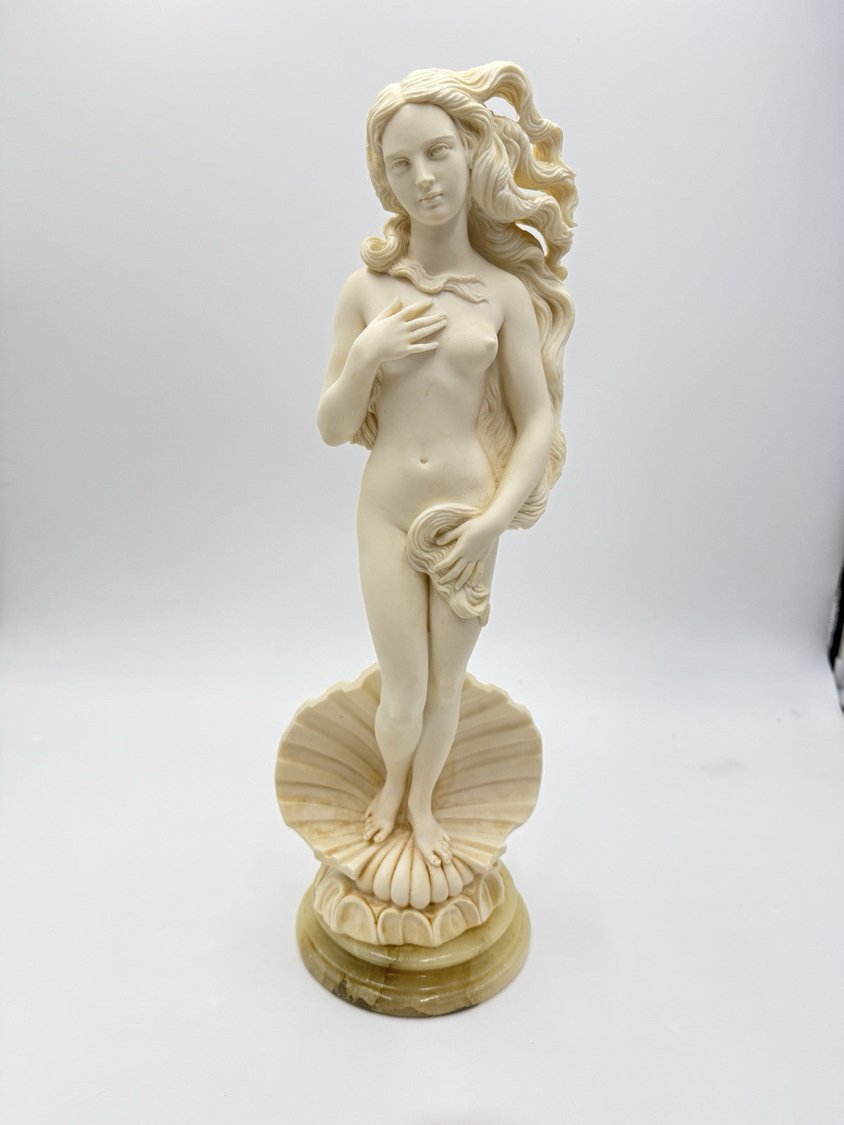 A.Giannelli Alabaster birth of venus sculpture 17” 1976 Statue Marble Base Italy