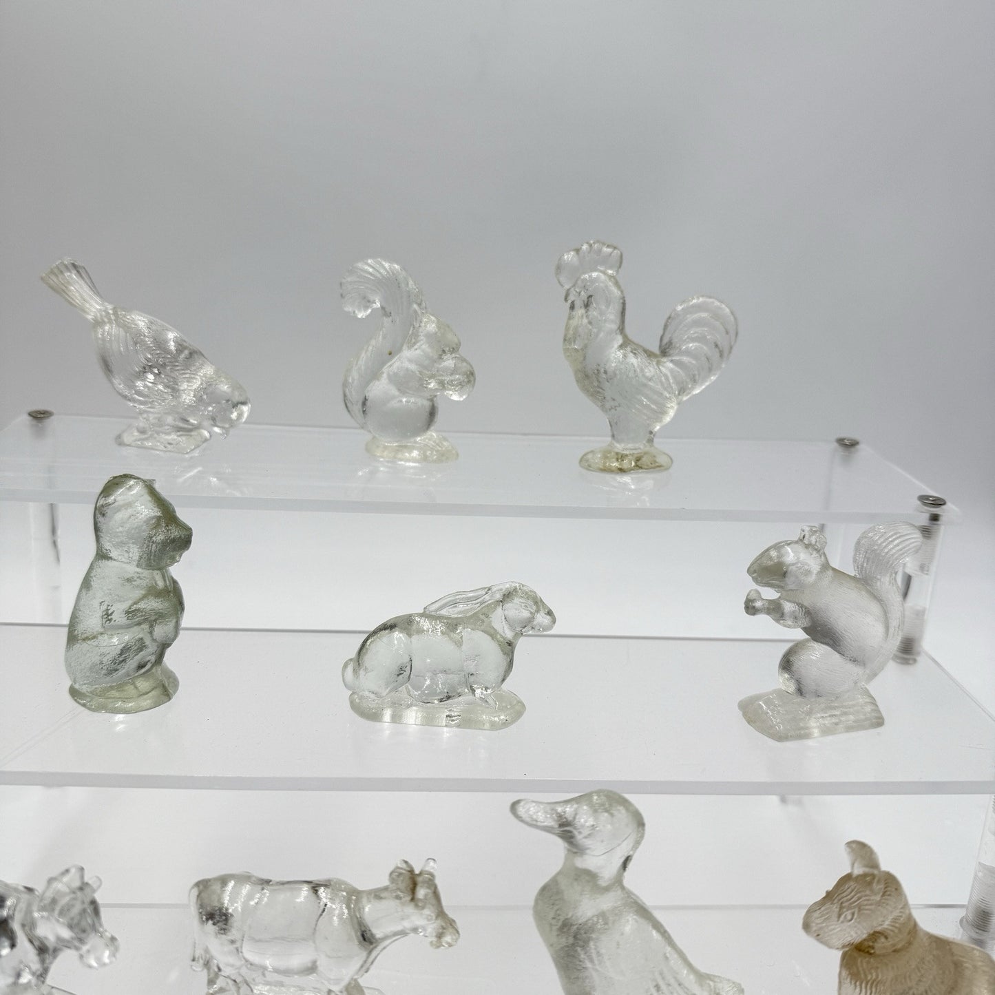 Vintage L.E. Smith Miniature Shadow Box Animals 10 Clear Glass Figurines