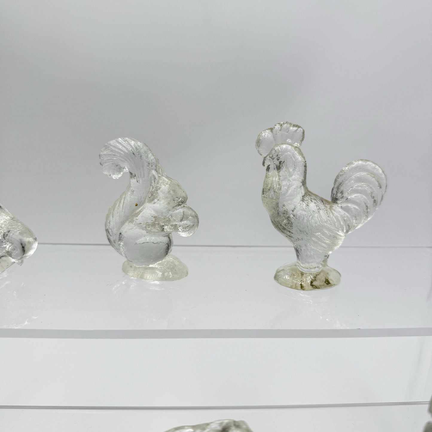 Vintage L.E. Smith Miniature Shadow Box Animals 10 Clear Glass Figurines