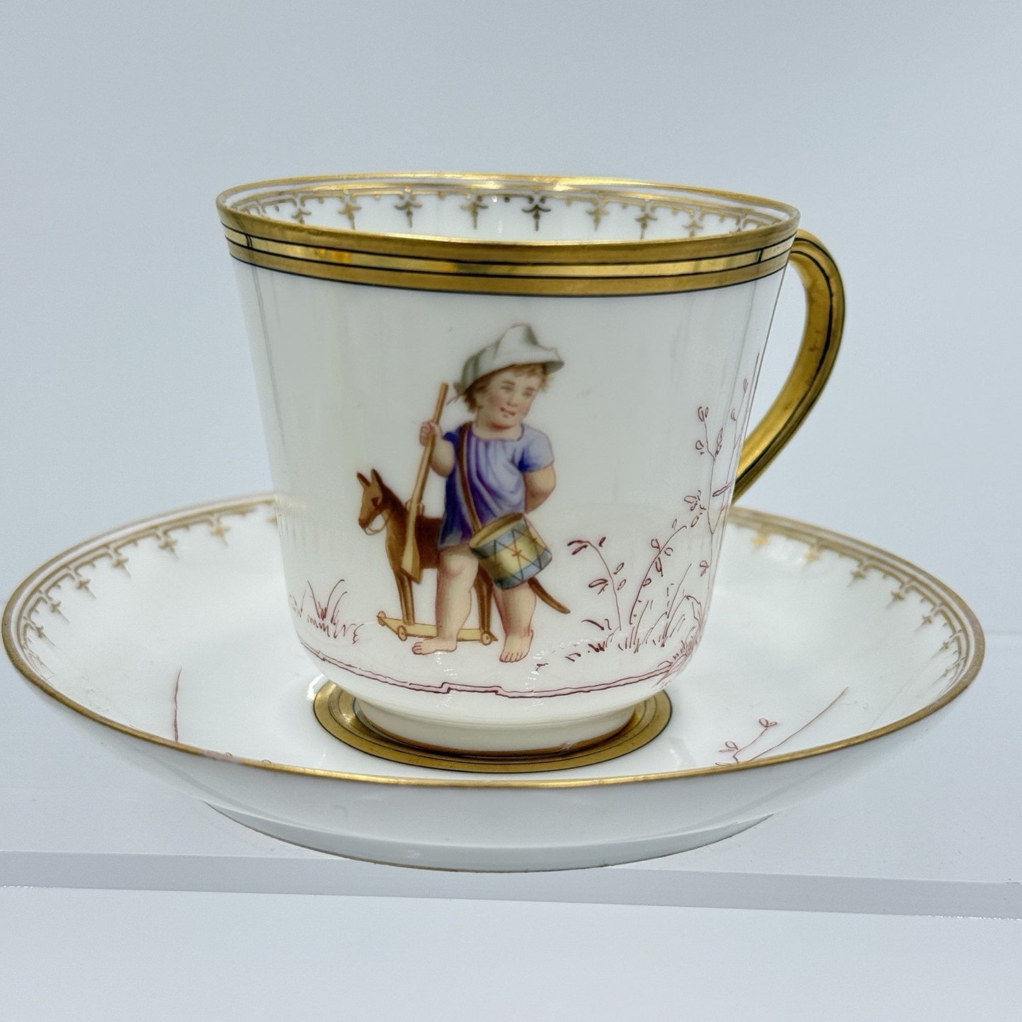Antique Sevres Porcelain Litron Cup And Saucer 18th Century Painted # 162