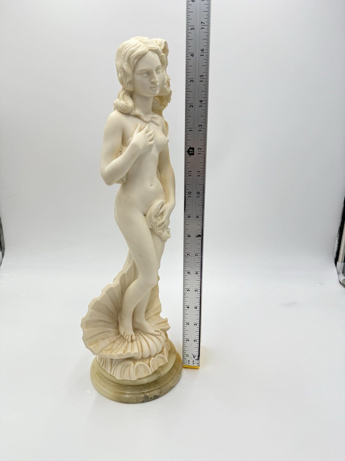 A.Giannelli Alabaster birth of venus sculpture 17” 1976 Statue Marble Base Italy