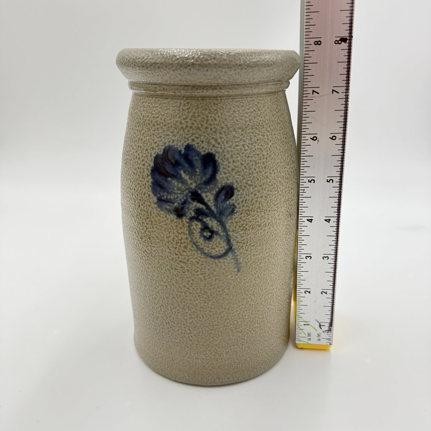 Rowe Pottery Works Stoneware 8” Utensil Crock 1980’s Salt Glaze Flower Pot Vase