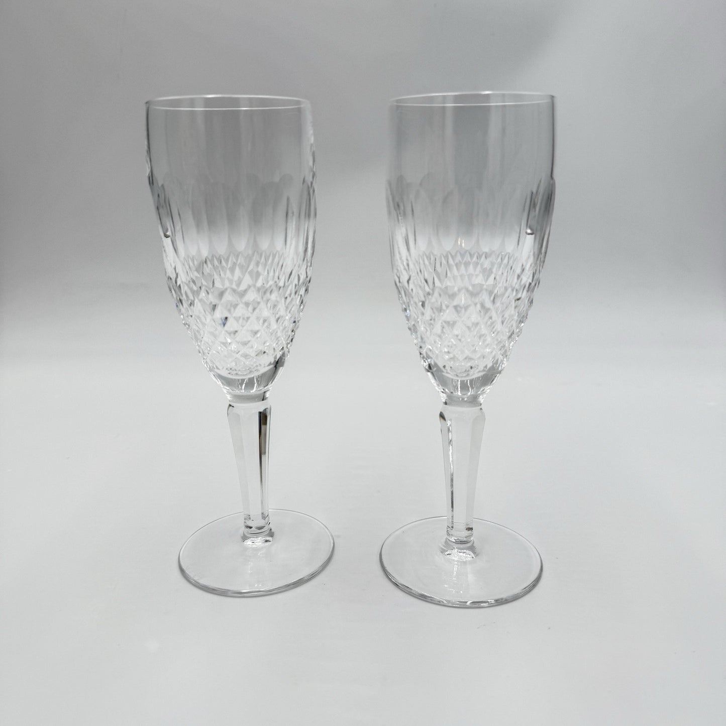 2 Waterford Crystal COLLEEN Tall 7 ⅜” Fluted Champagne Glasses: MINT