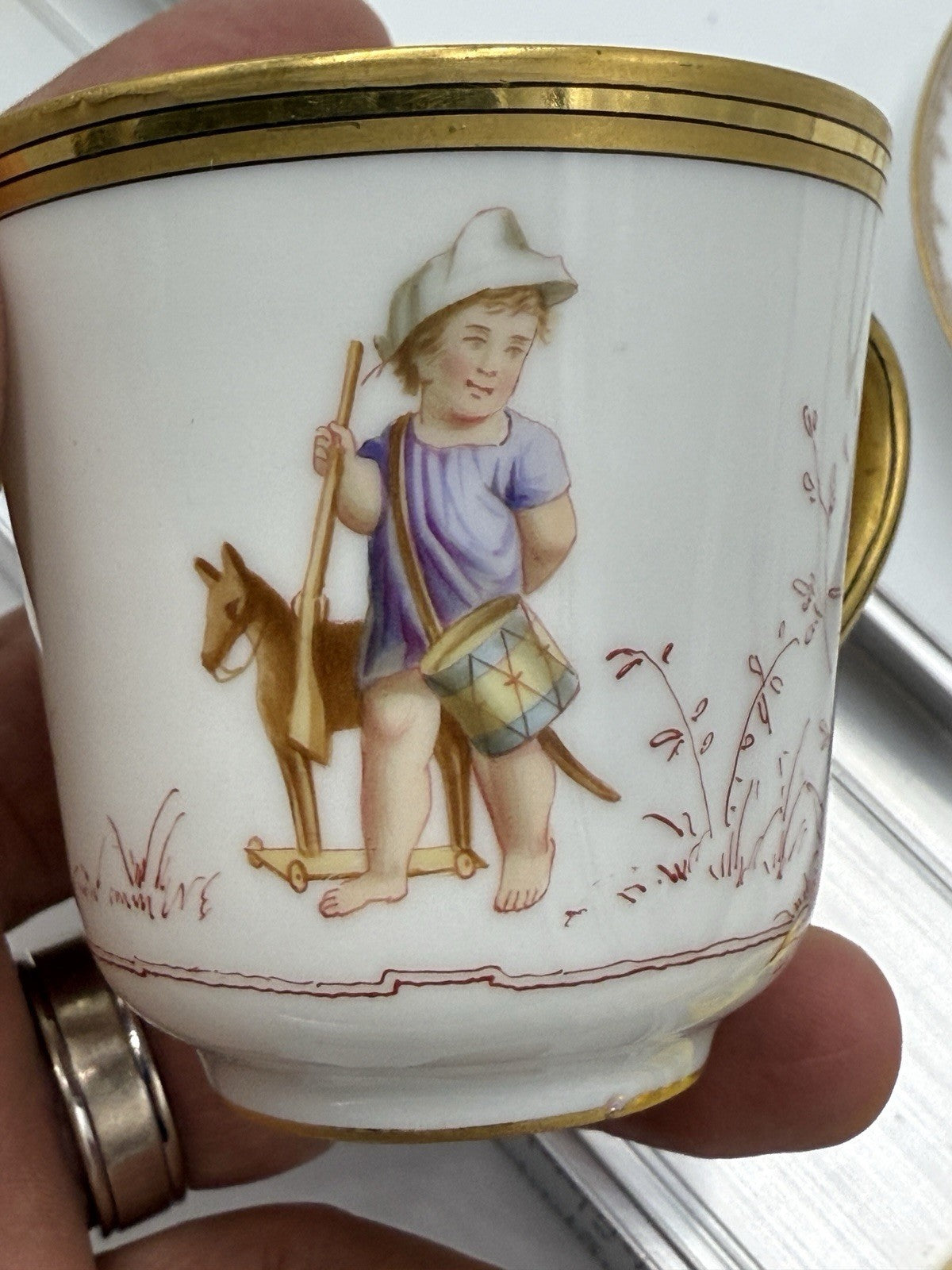 Antique Sevres Porcelain Litron Cup And Saucer 18th Century Painted # 162