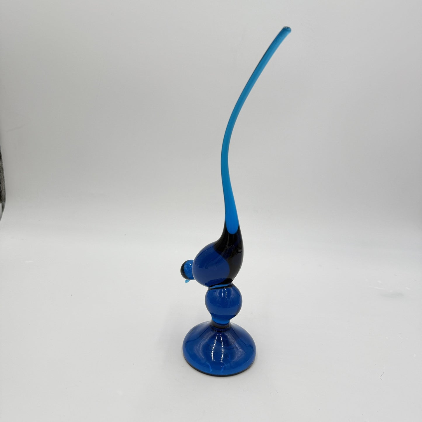 Vintage MCM Viking Art Glass Blue Long Tail Bird Figurine 12.5” Mint