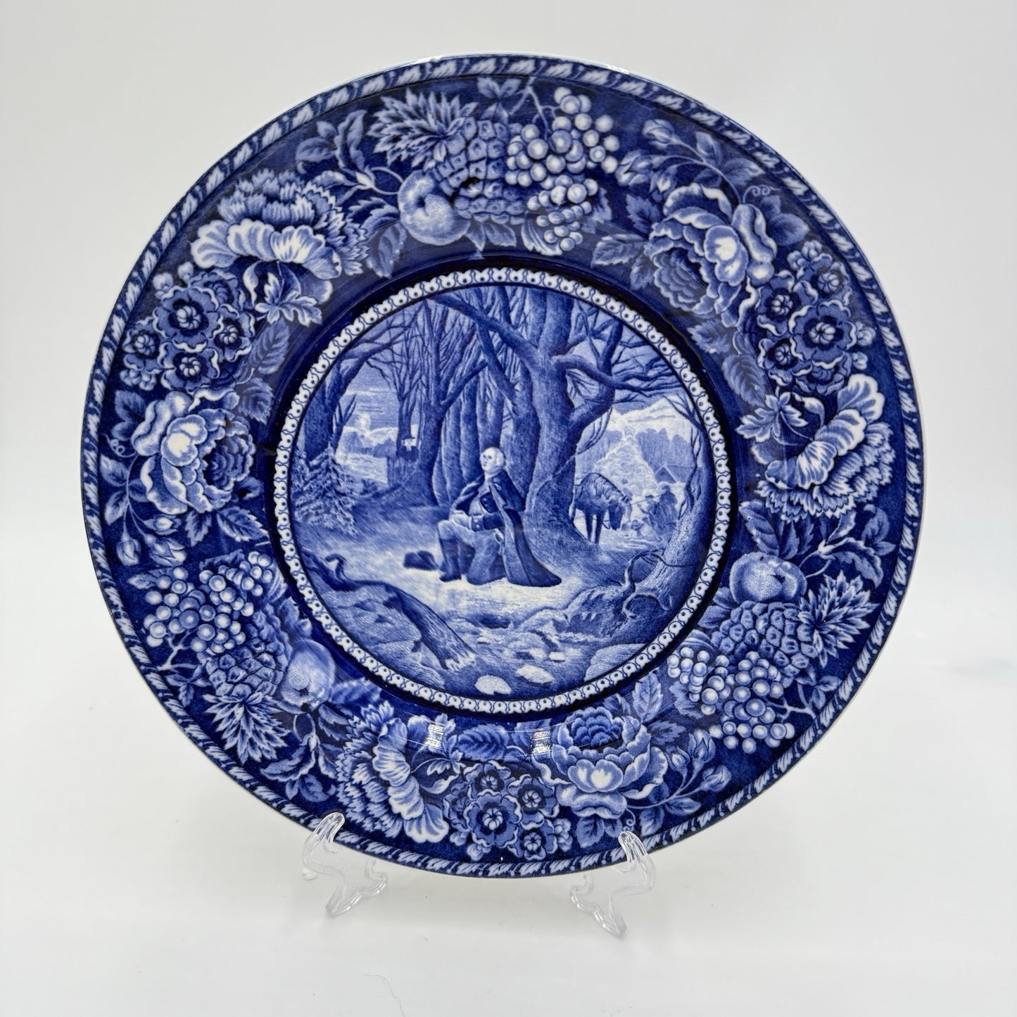 Staffordshire England George Washington In Prayer At Valley Forge 10" Plate Blue