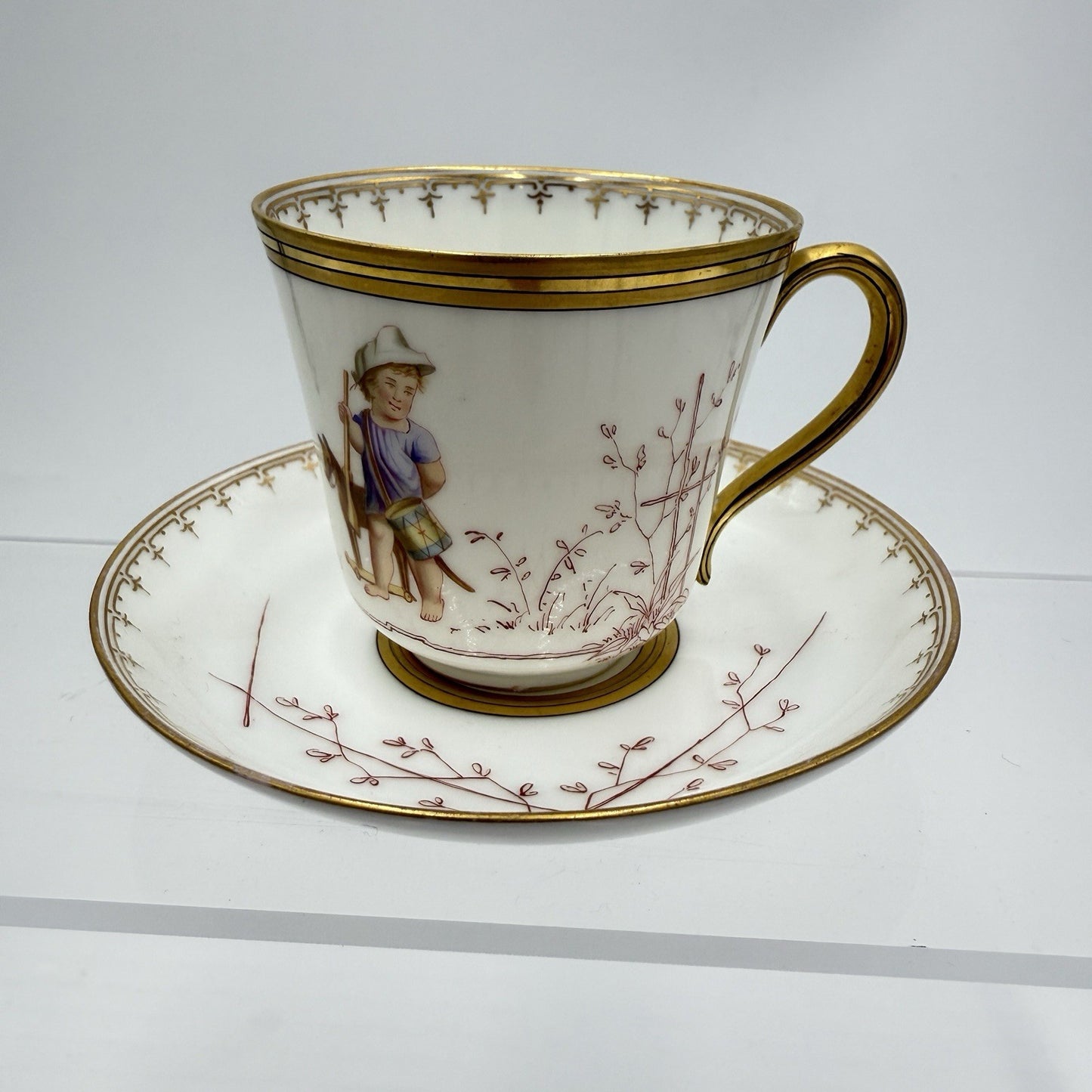 Antique Sevres Porcelain Litron Cup And Saucer 18th Century Painted # 162