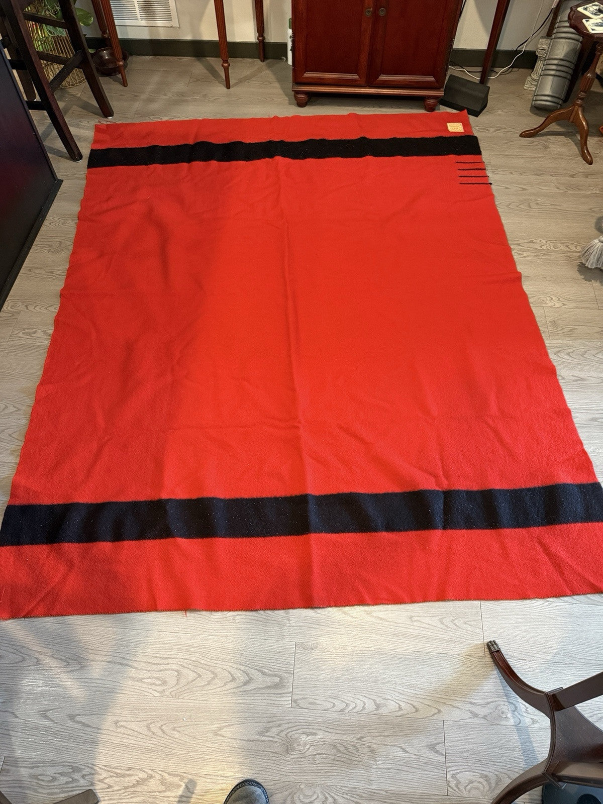 Vintage Hudson Bay Company  4 point blanket Wool Red 79x65 Made England