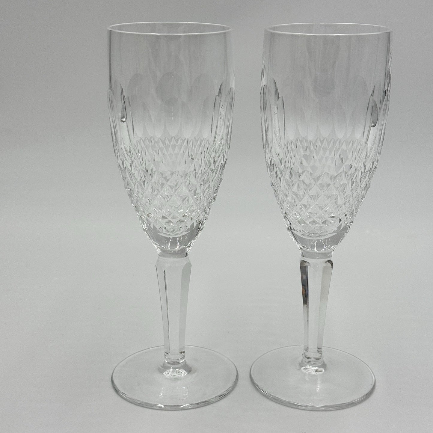 2 Waterford Crystal COLLEEN Tall 7 ⅜” Fluted Champagne Glasses: MINT