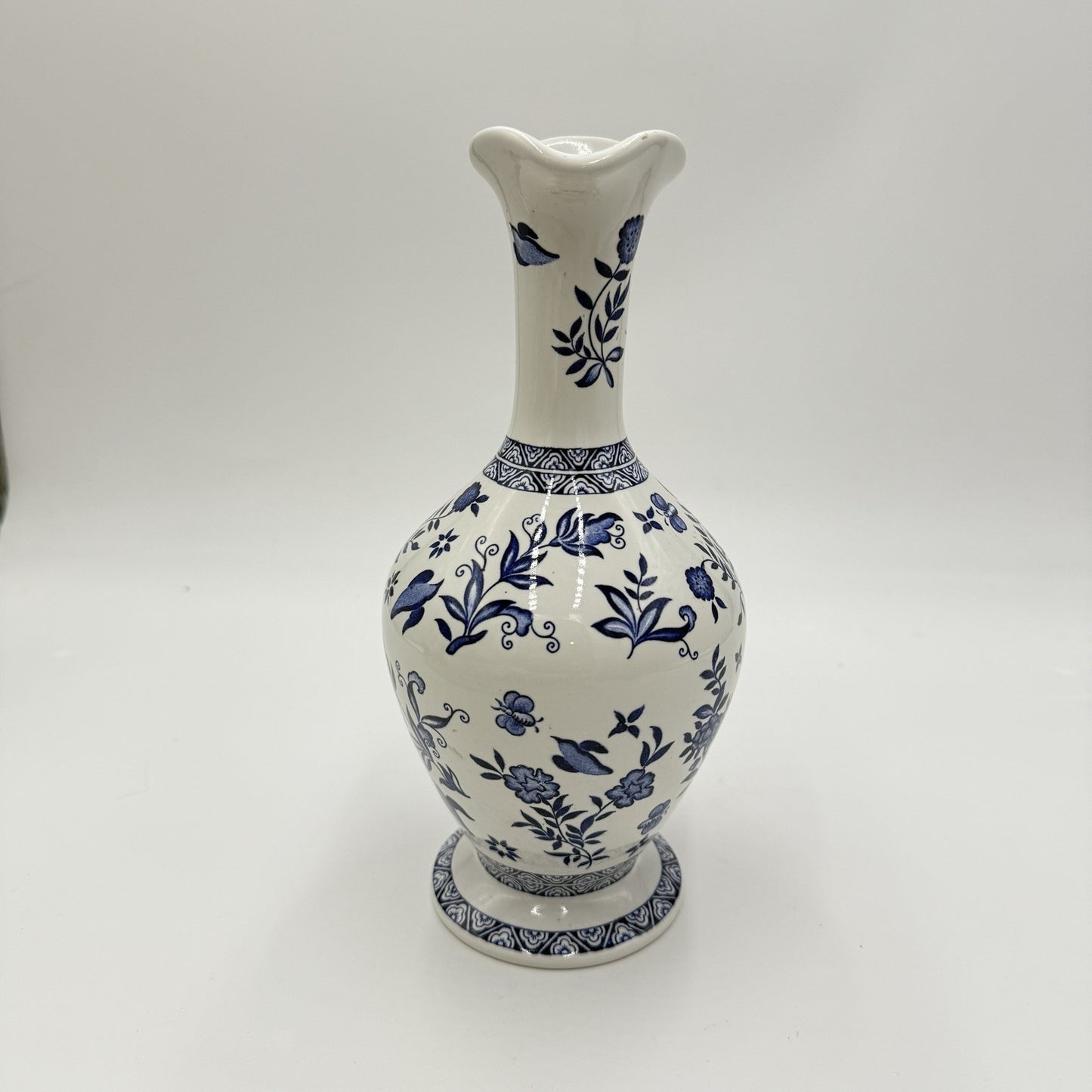 Coalport England  Porcelain Blue & White Blue Onion Vase 10” Limited Edition