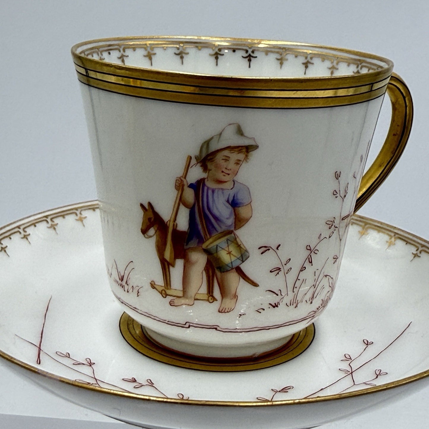 Antique Sevres Porcelain Litron Cup And Saucer 18th Century Painted # 162