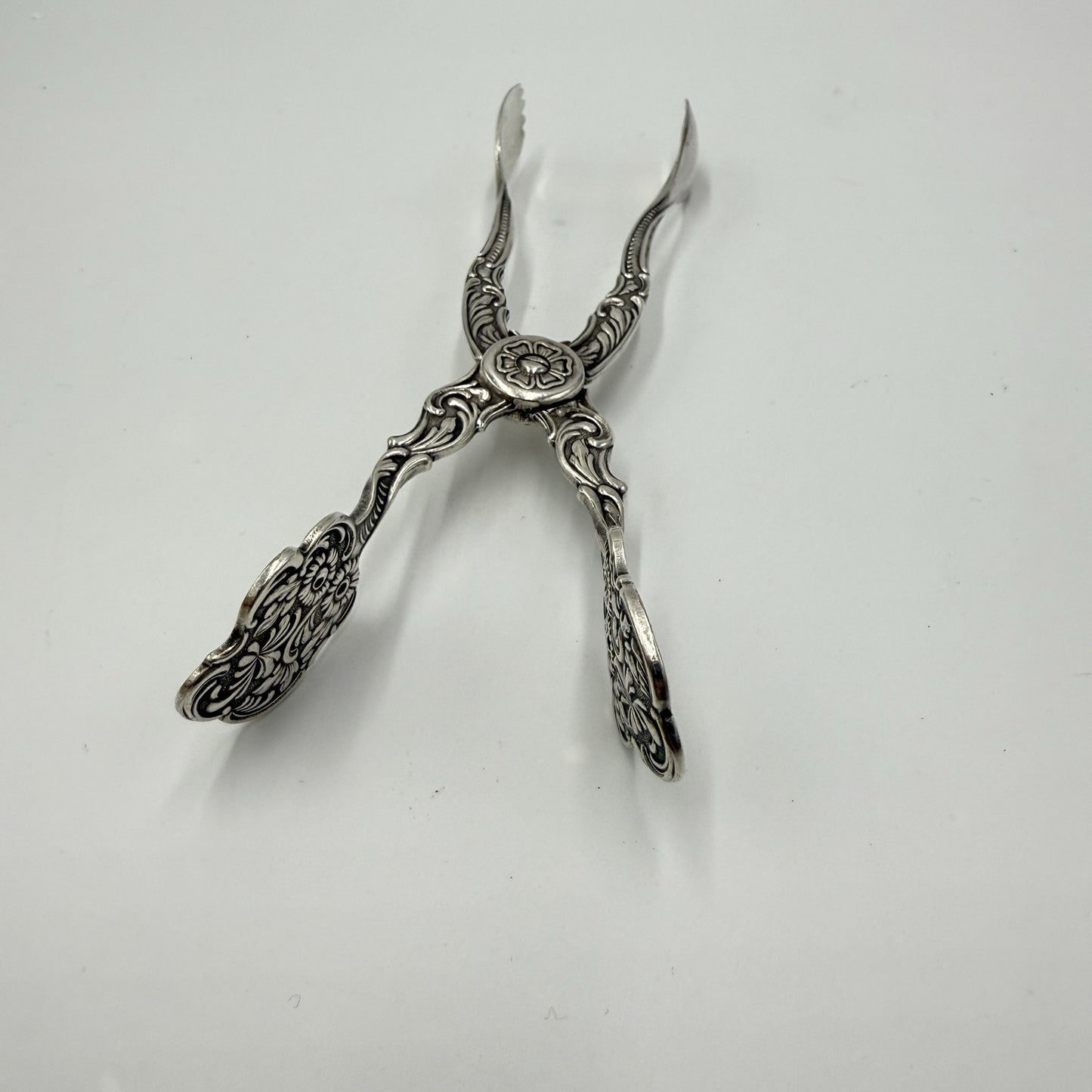 Swedish Silverplated Sugar Tongs SWEDEN Ornate Antique NS Marking Floral Pattern