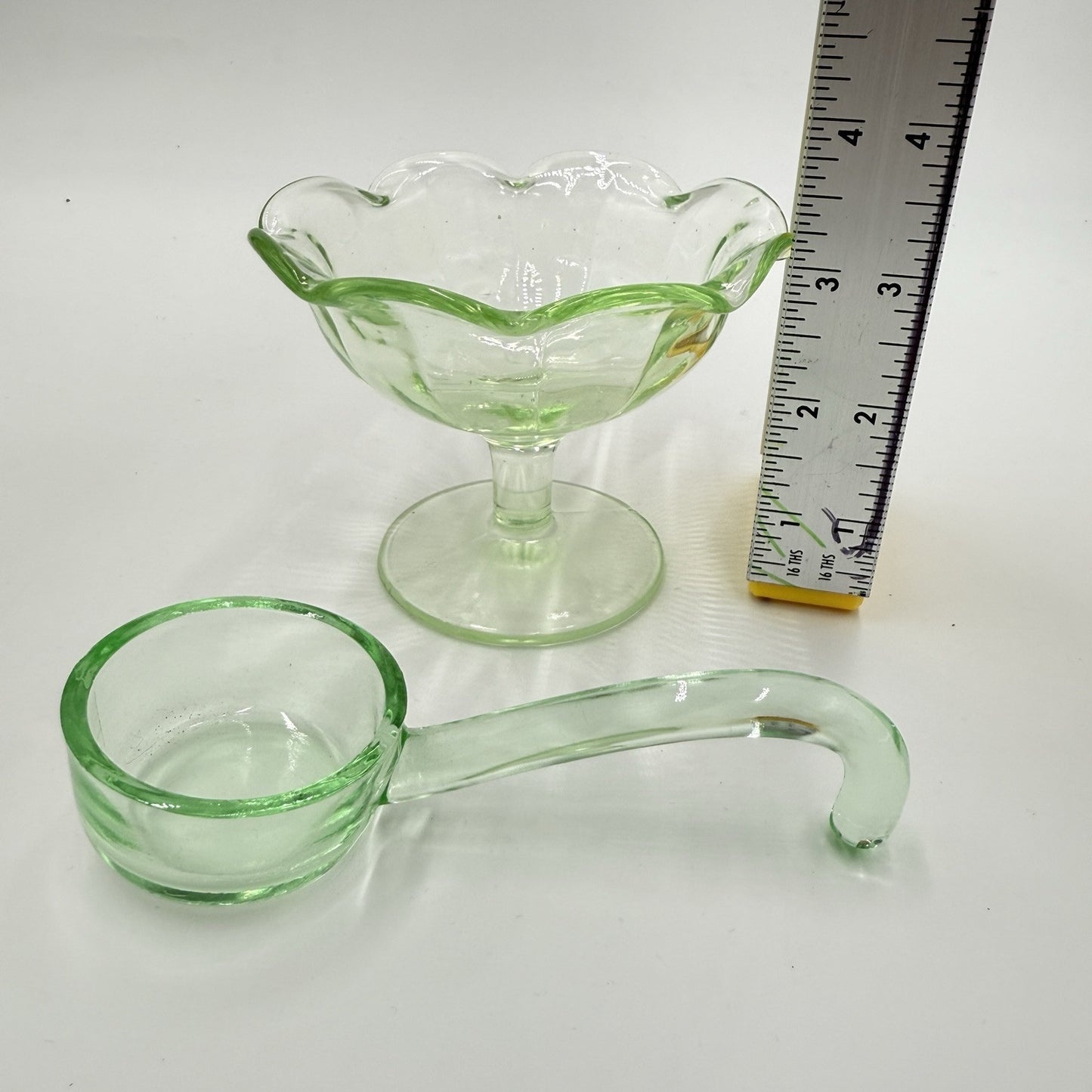 Vintage Uranium Glass Green Glowing Sherbet Cup Glass 3" MCM Retro Heisey Spoon