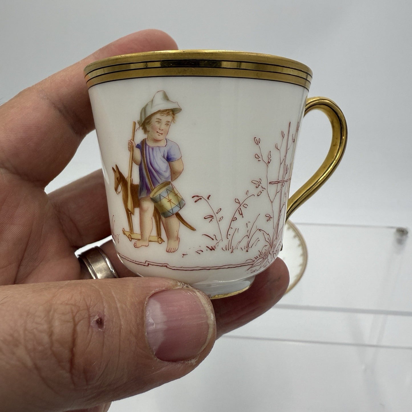 Antique Sevres Porcelain Litron Cup And Saucer 18th Century Painted # 162