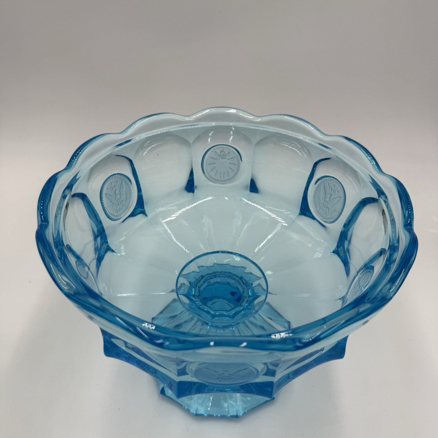 MCM Fostoria Coin Ice Blue Large Pedestal Compote w/Lid RARE 10"Art Glass