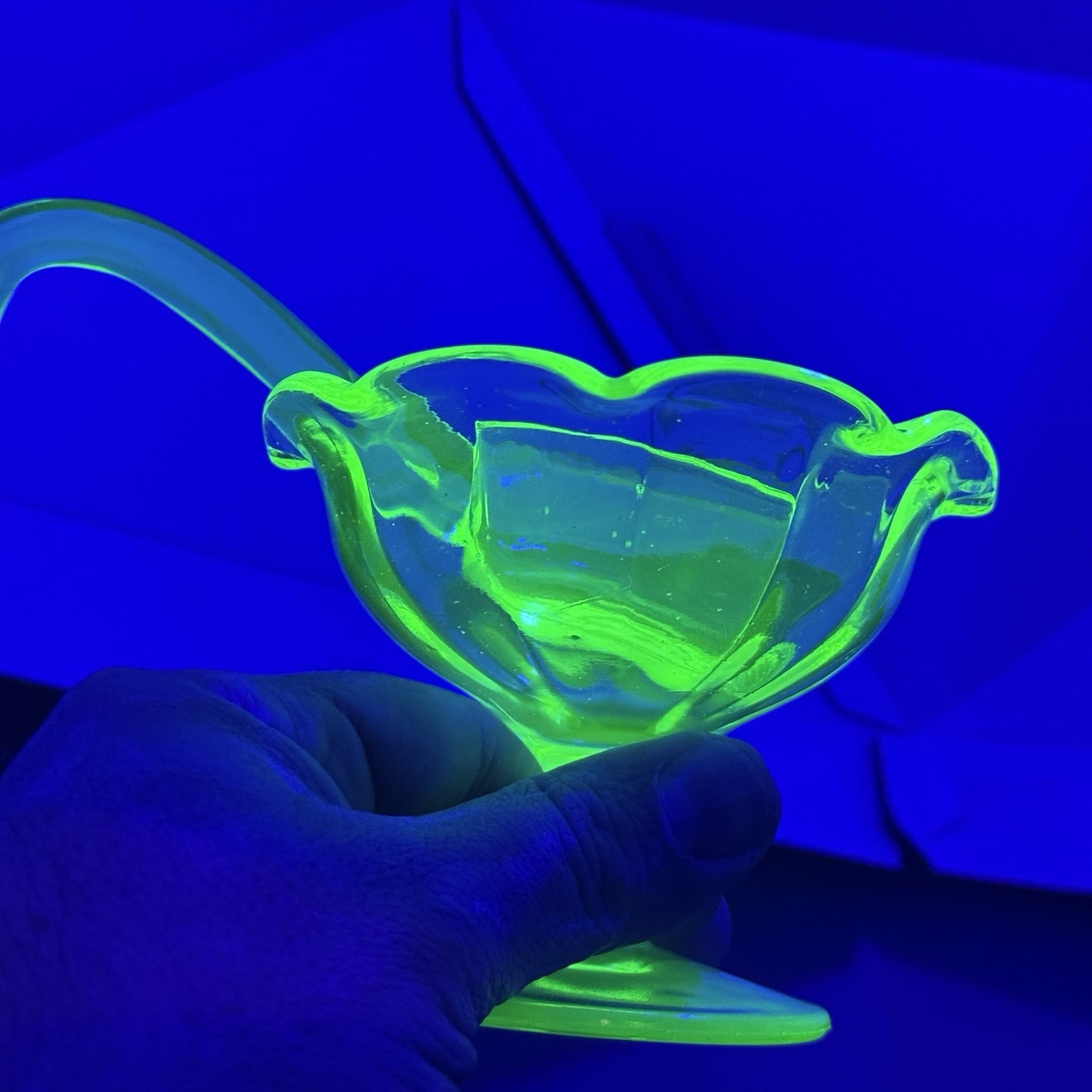 Vintage Uranium Glass Green Glowing Sherbet Cup Glass 3" MCM Retro Heisey Spoon