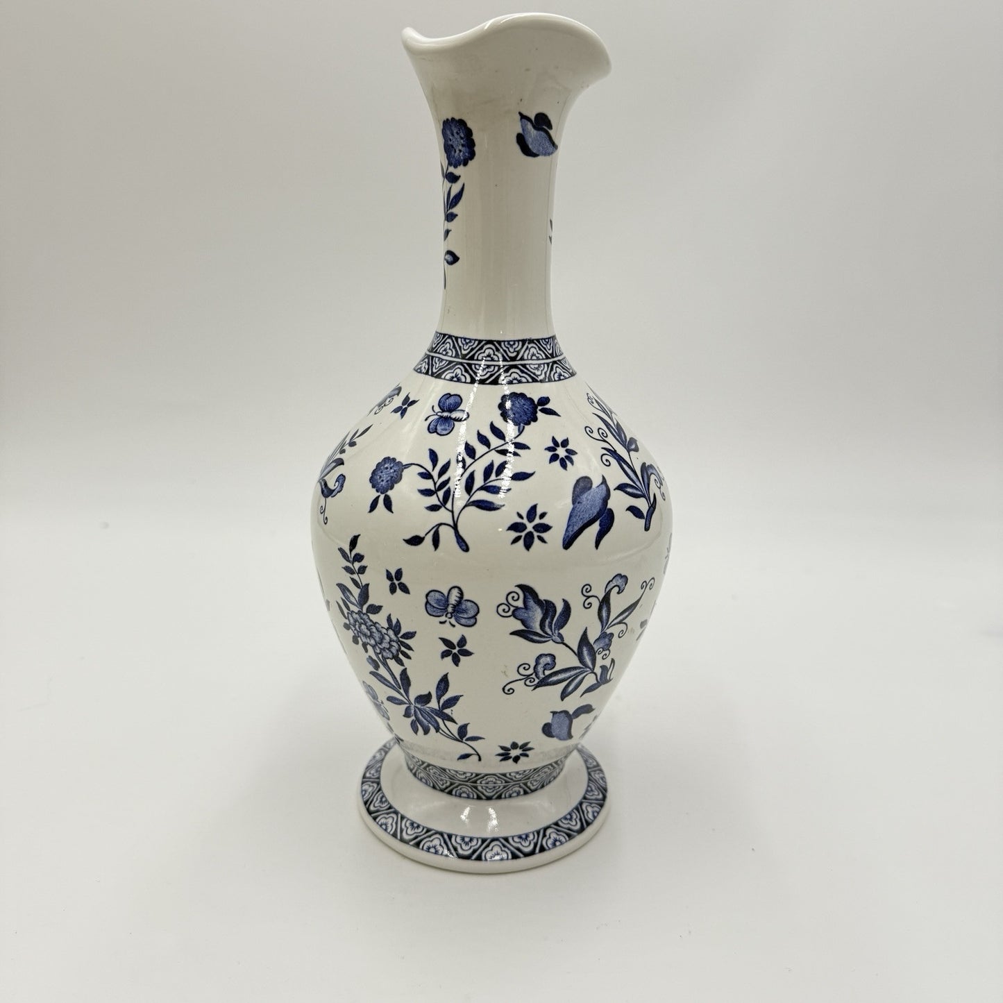 Coalport England  Porcelain Blue & White Blue Onion Vase 10” Limited Edition