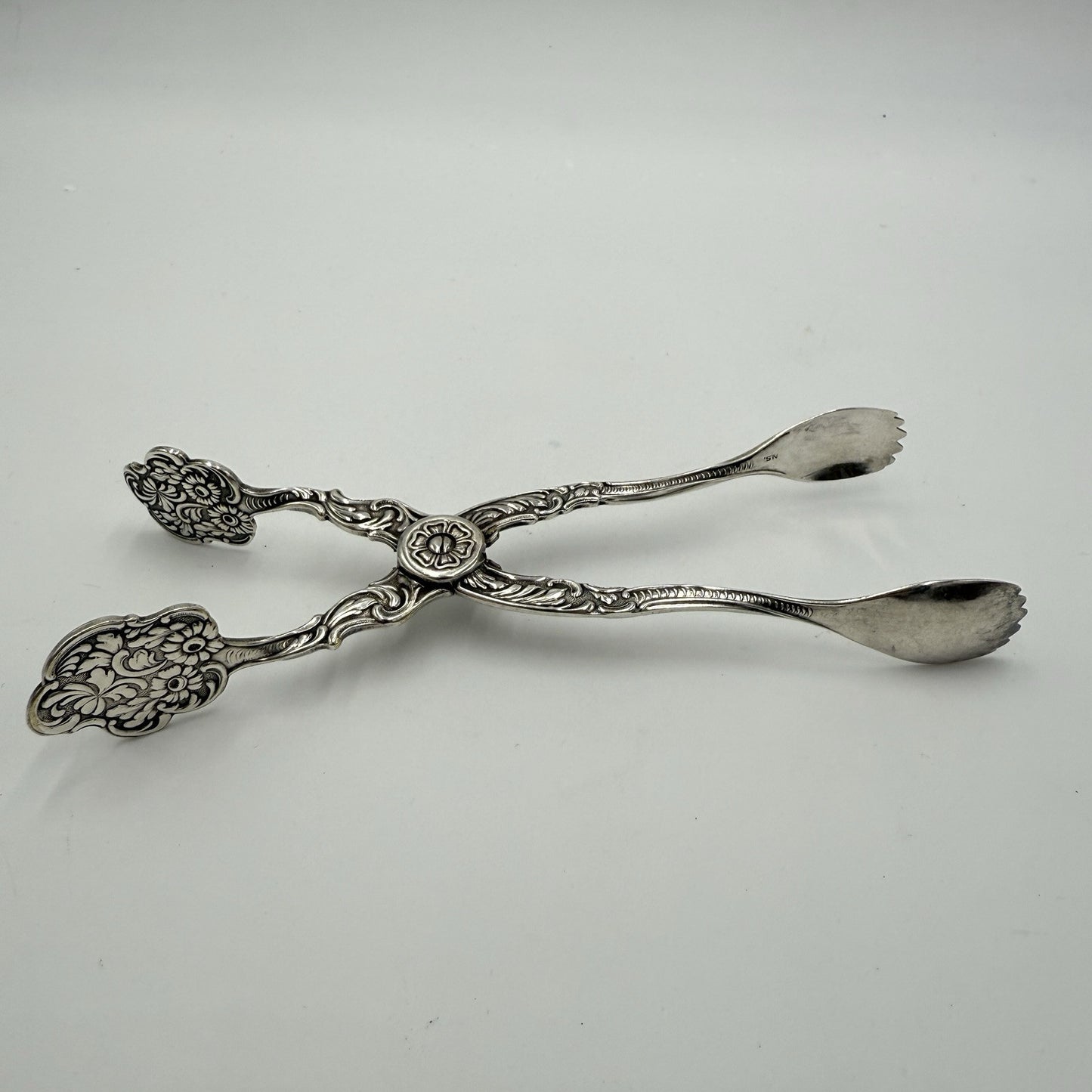 Swedish Silverplated Sugar Tongs SWEDEN Ornate Antique NS Marking Floral Pattern