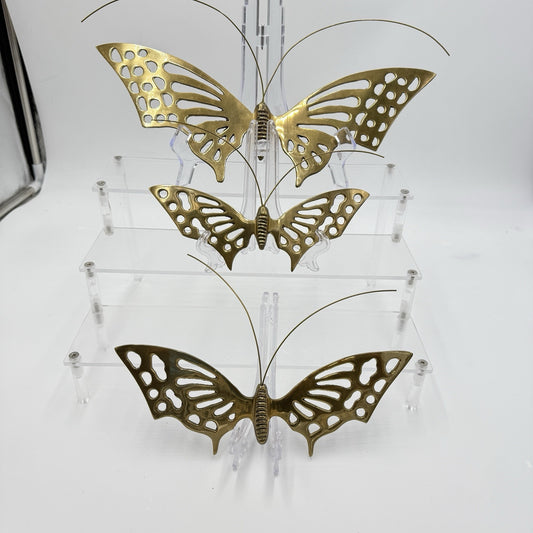 VTG Solid Brass BUTTERFLY Decor Lot (3) WALL HANGING Korea MID CENTURY