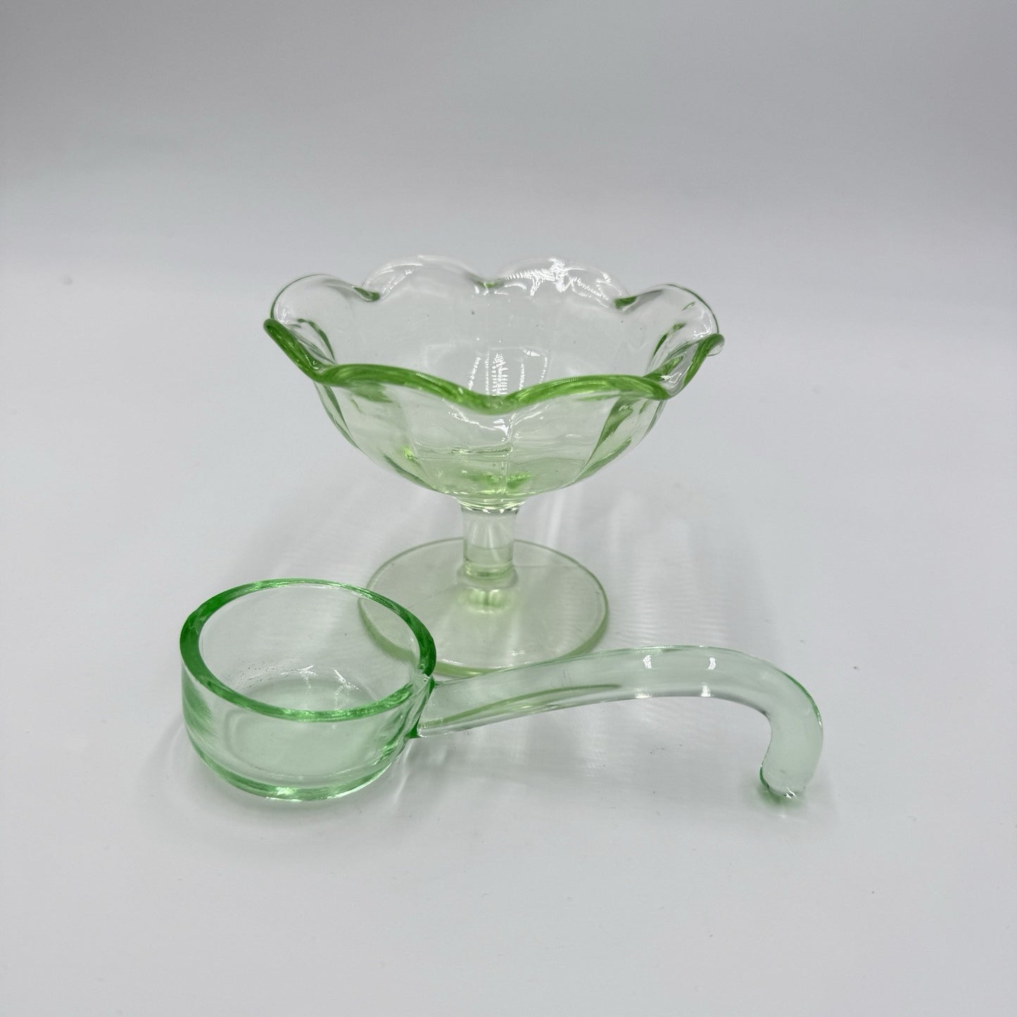 Vintage Uranium Glass Green Glowing Sherbet Cup Glass 3" MCM Retro Heisey Spoon